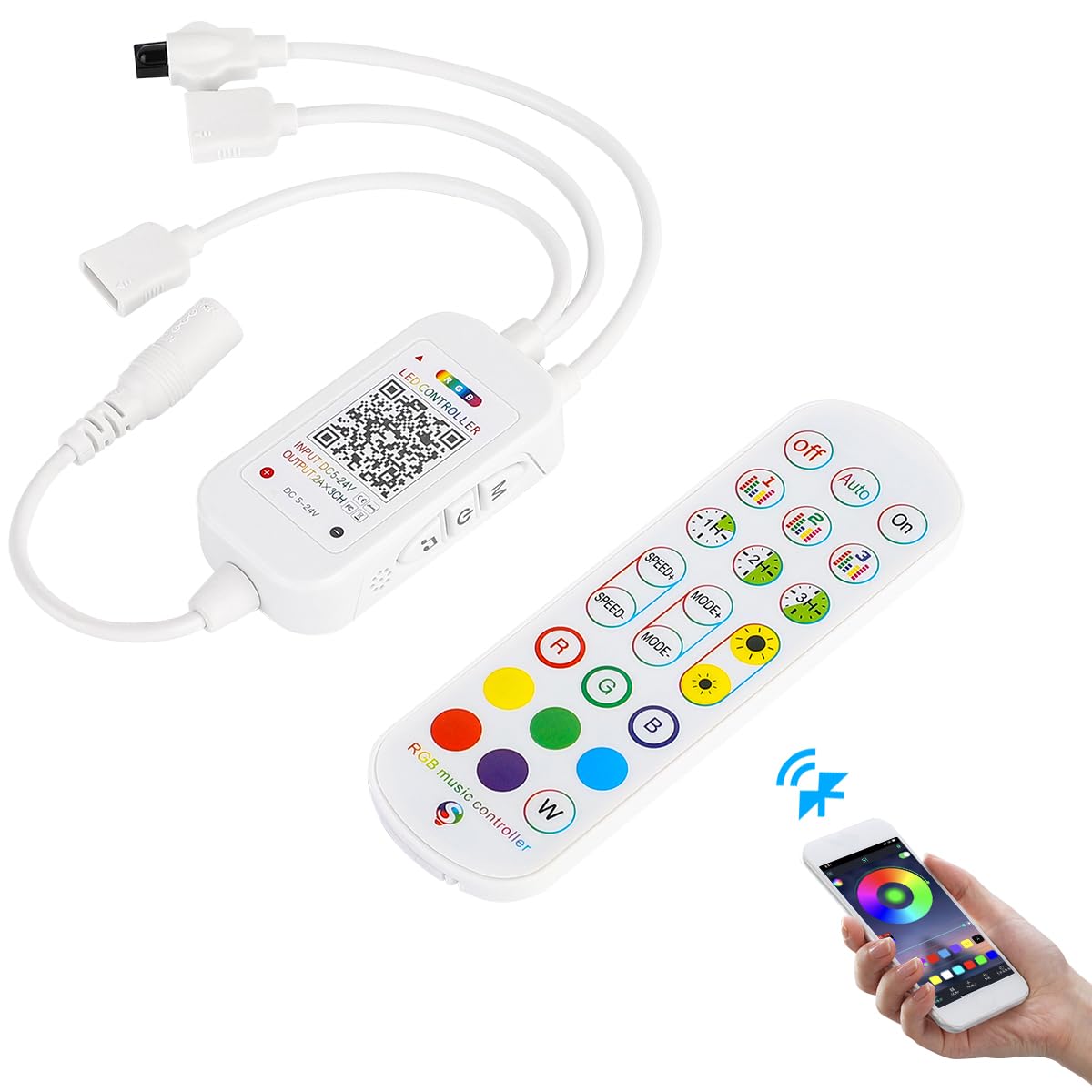 SUPERNIGHT Bluetooth LED Controller  Smart Mobile Phone APP Control Music Remote Controller for SMD 5050 2835 3528 4-Pin RGB LED Band Lights (2 Ports)