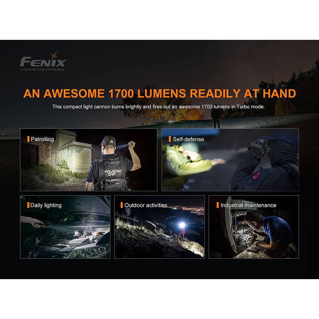 Fenix Pd35 V3.0 Rechargeable Tactical Flashlight, 1700 Lumens Edc With Battery And Lumentac Organizer (Black)