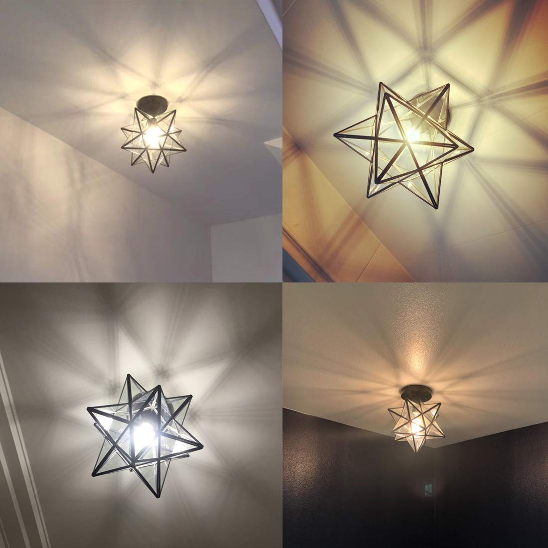 AXILAND 12-Inch Black Copper Moravian Star Ceiling Light Fixture, Clear Glass Shade, Model WT7030C-3