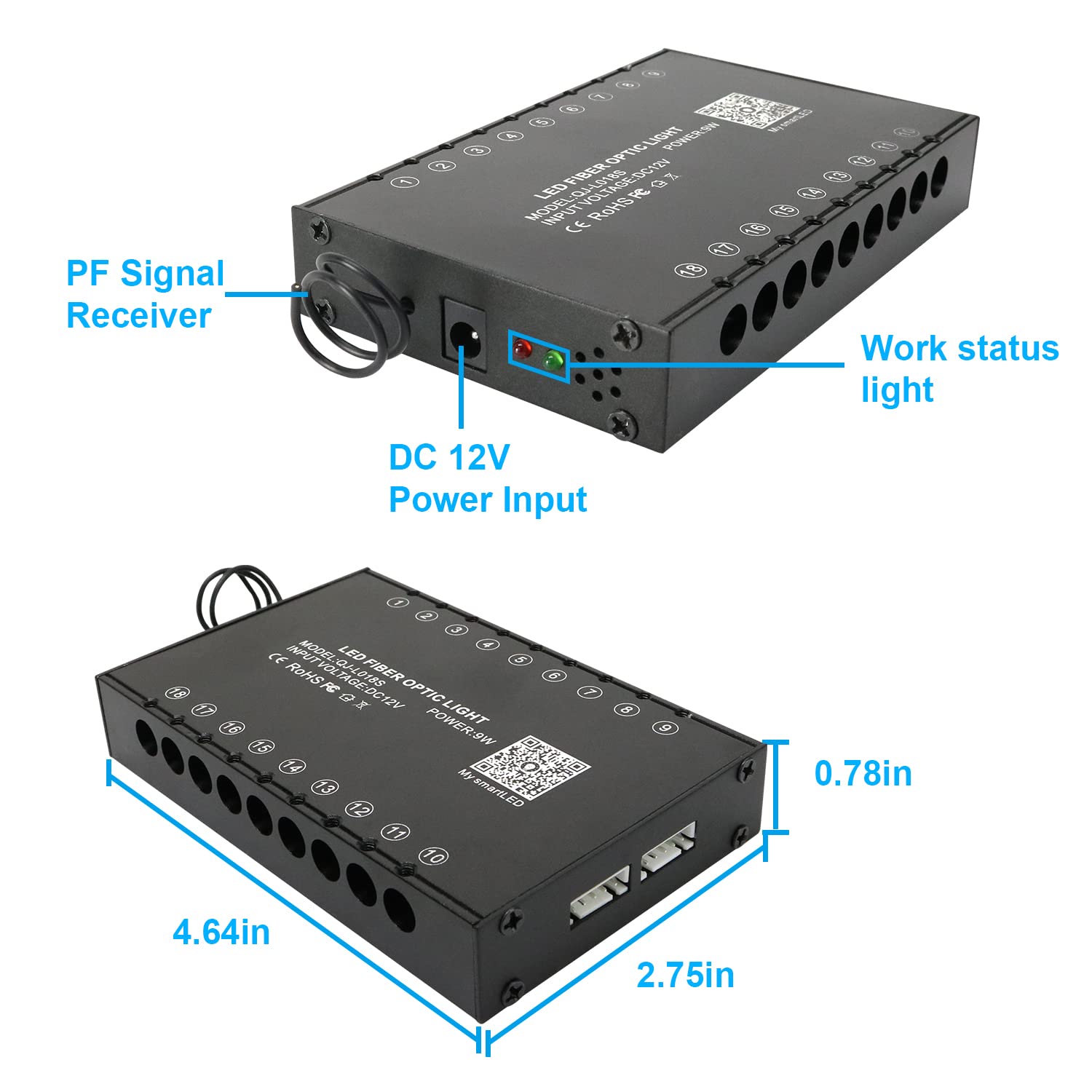 AMKI 108pcs Fiber Optic Lights Kit, 18LED Meteor Effect, 20 Modes, Bluetooth+RF Remote, 0.04in x 9.8ft, Multicolor,