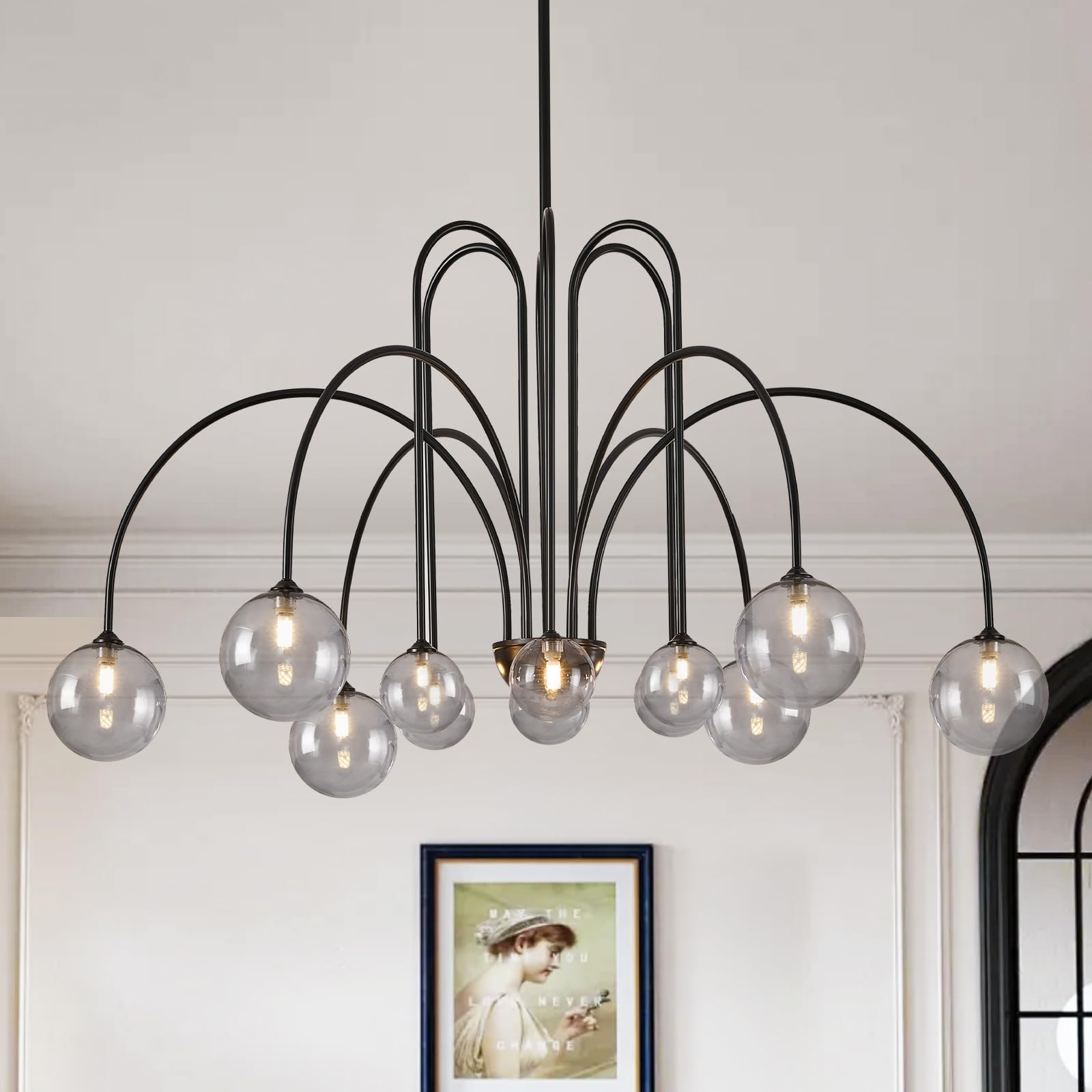 Catiner Modern Black Chandelier 12 Lights Sputnik Chandelier Large L52    Mid Century Ceiling Pendant Light Fixtures With Smoke 