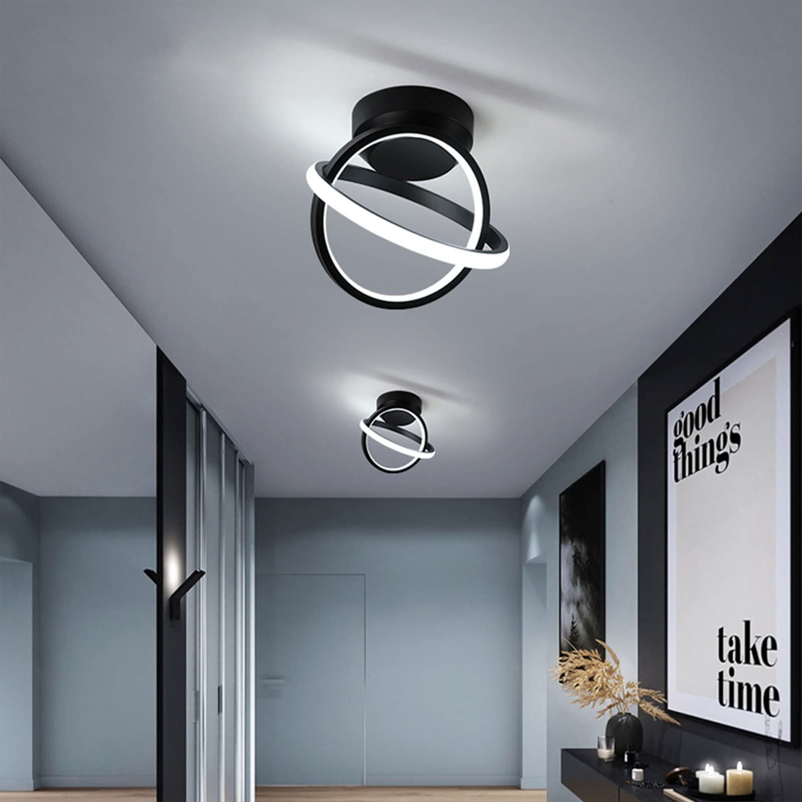 CANEOE Black LED Ceiling Light, Modern Aluminum Lamp, 6000K Cool White, Creative Design for Living Room, Bedroom, Hallway, Model CL-JCYXBK-US