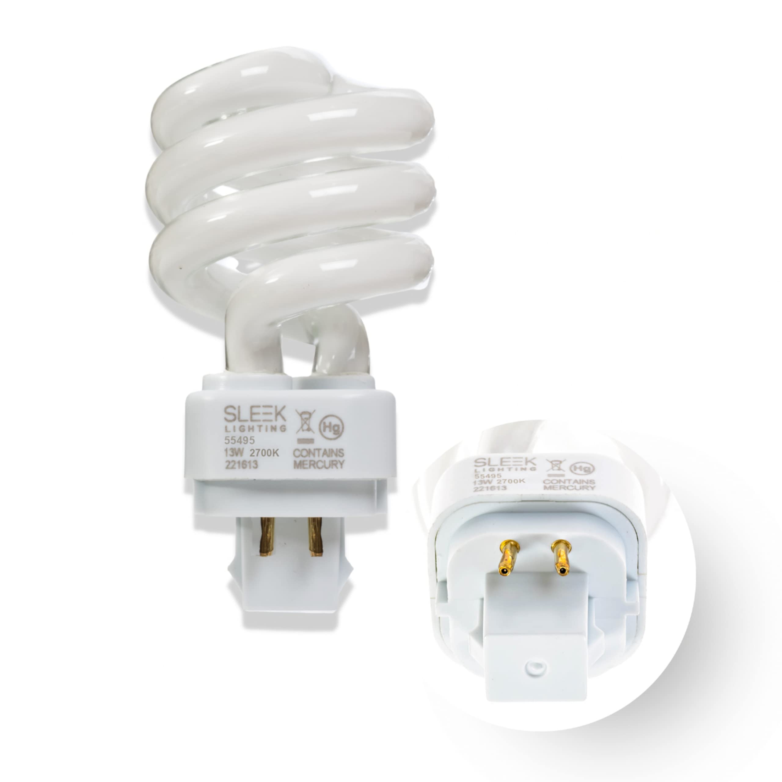 SLEEKLIGHTING 13W T3 Spiral CFL Light Bulb G24Q-1 Base 2700K Warm White 800lm - 4 Pack