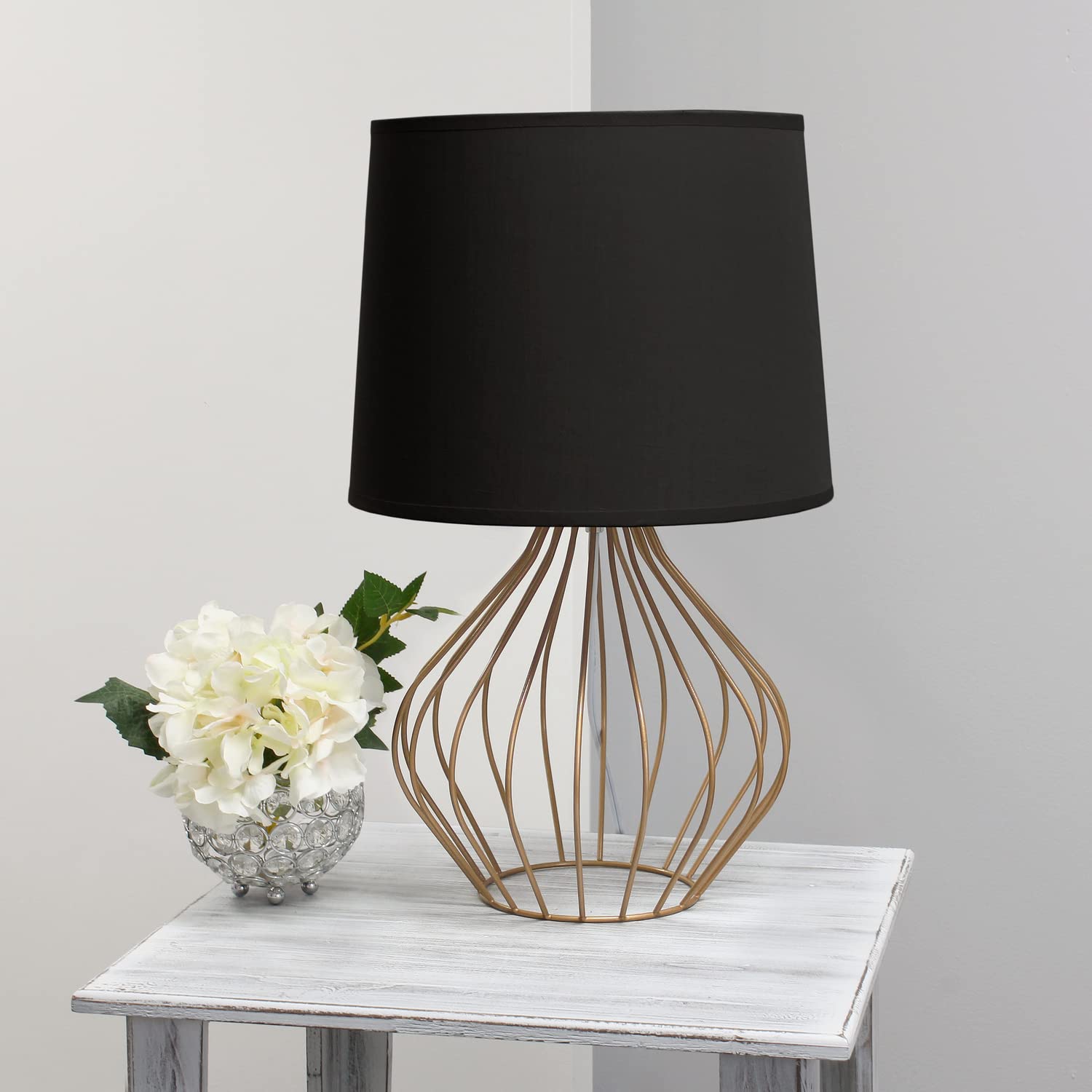 Simple Designs LT2086-BOC Bedside Table Lamp, Iron, Copper/Black, 12.25inL x 12.25inW x 19.75inH