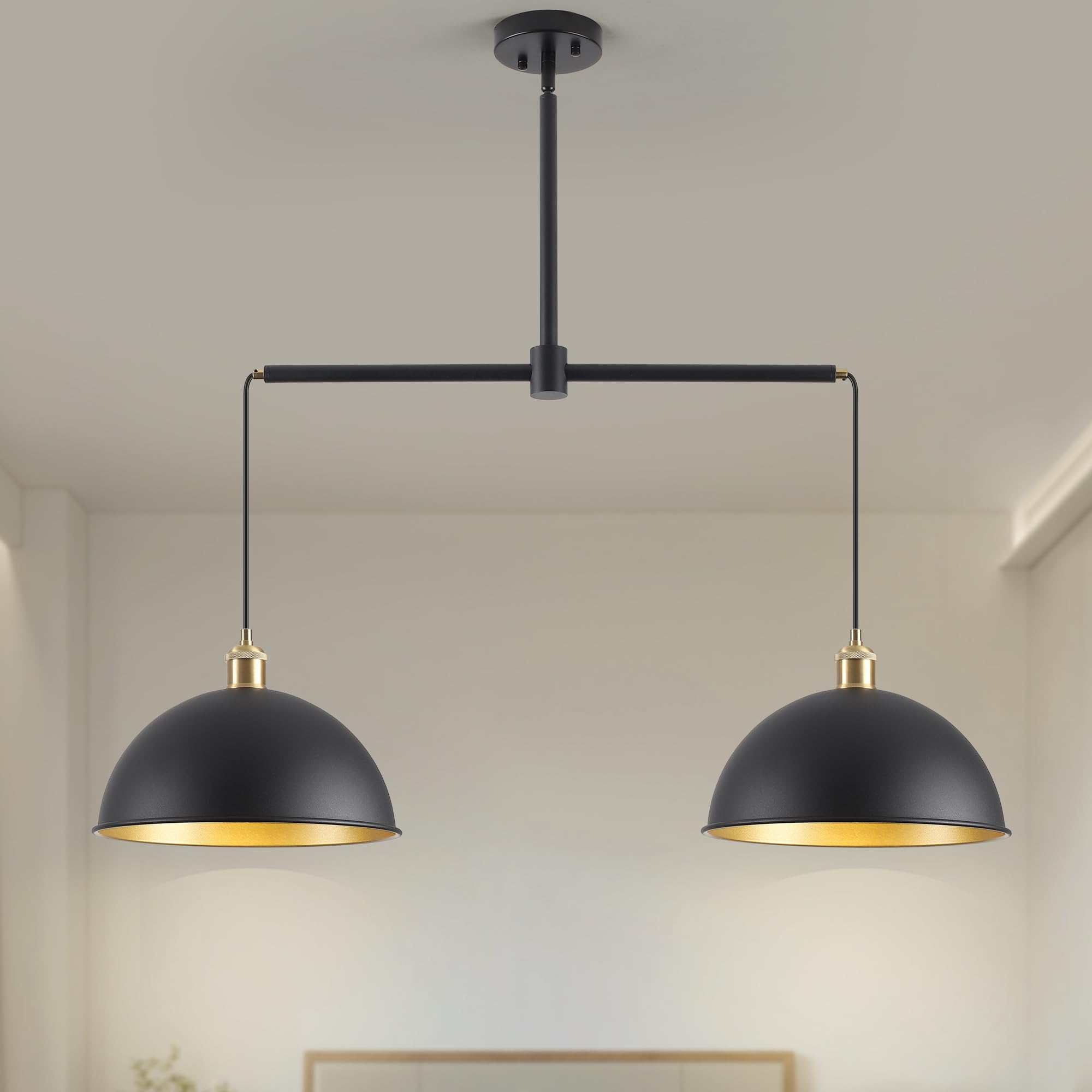 Febeleven Farmhouse Black Pendant Light With 2-Lights  11.81 Dome Pendant Lights Fixtures Modern Adjustable Hanging Lighting For Kitchen Island Dining Room And Foyer