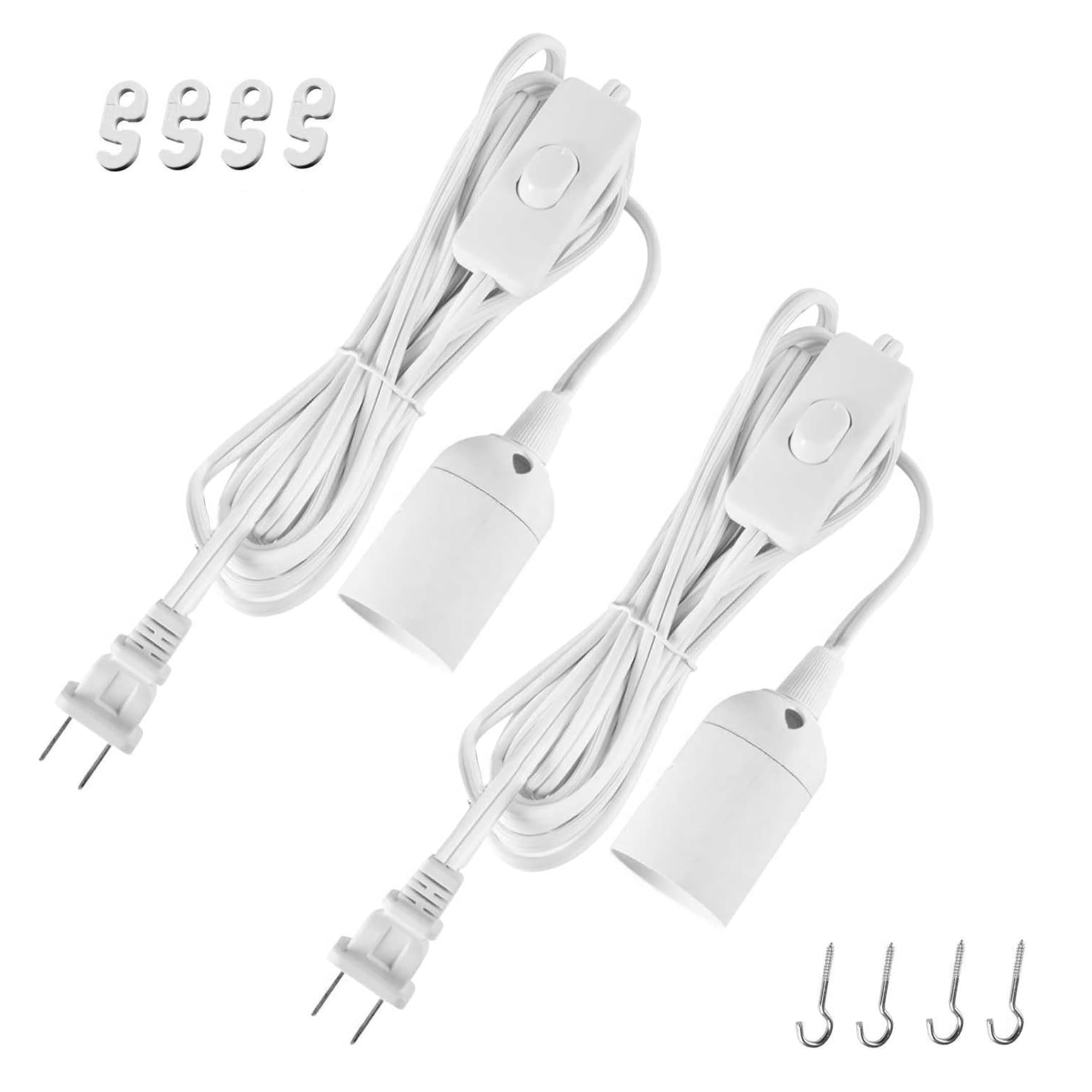 Simple Deluxe 20 Feet Extension Hanging Lantern Pendant Light Cord, E26 Socket, On/Off Switch, White, 2 Pack