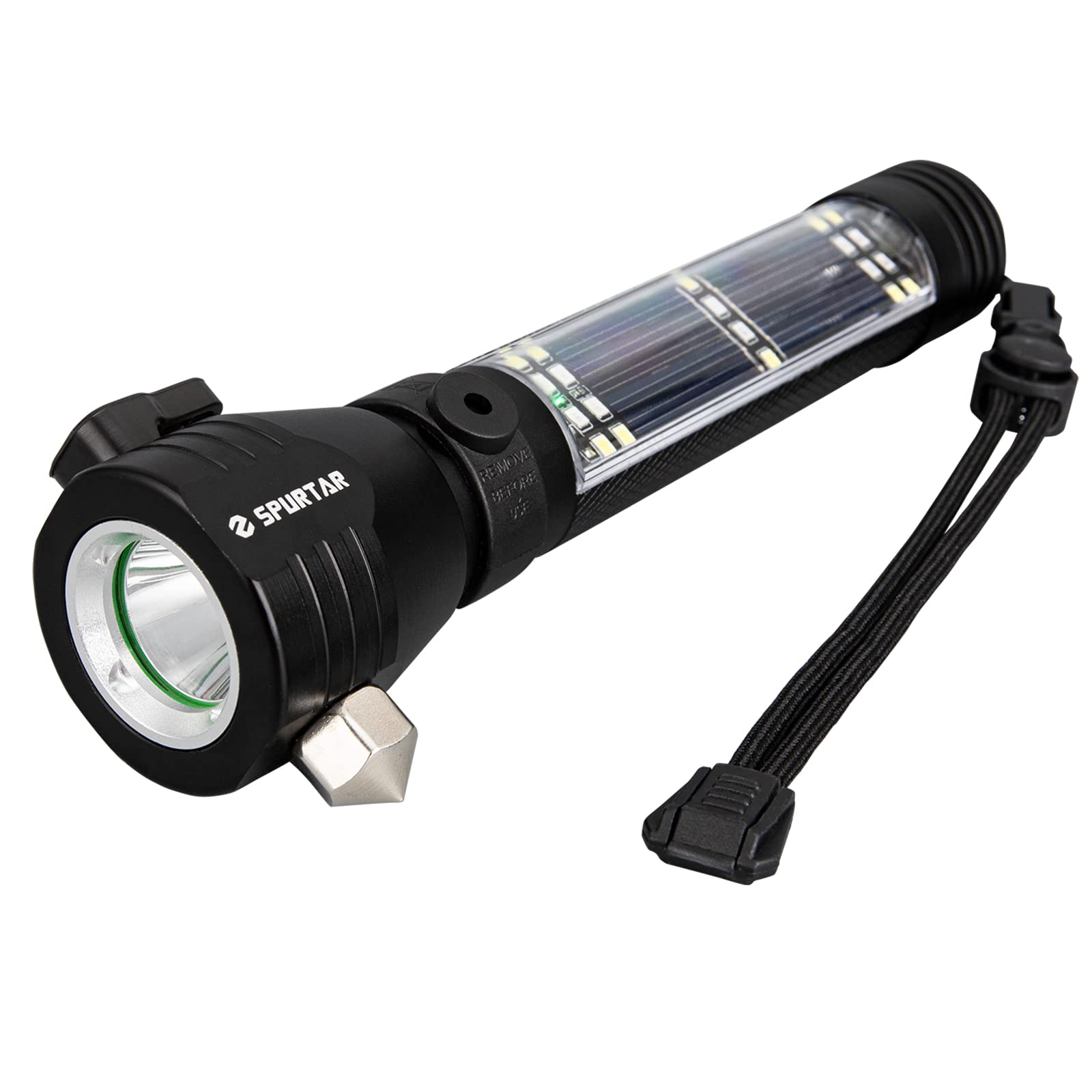 Spurtar Solar Powered Flashlight, Emergency Light Usb Rechargeable Solar Powered 2000Mah Super Bright 500 Lumen Tactical Power B