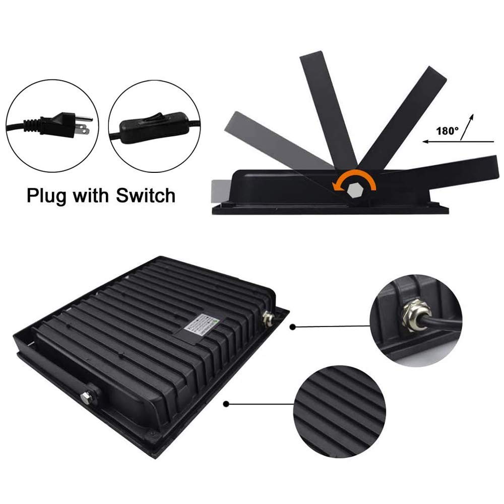 ZHMA 150W LED Flood Lights Outdoor, 12000LM, IP66 Waterproof, 6500K Daylight White, Black, 2 Pack