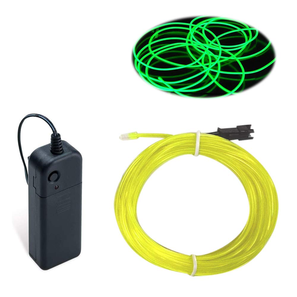 Maxlax El Wire Lime Green, 16.4Ft/5M Portable Battery Pack Neon Lights Strip 360° Cuttable Glowing Rope Lights For Parties, Halloween, Diy Decoration