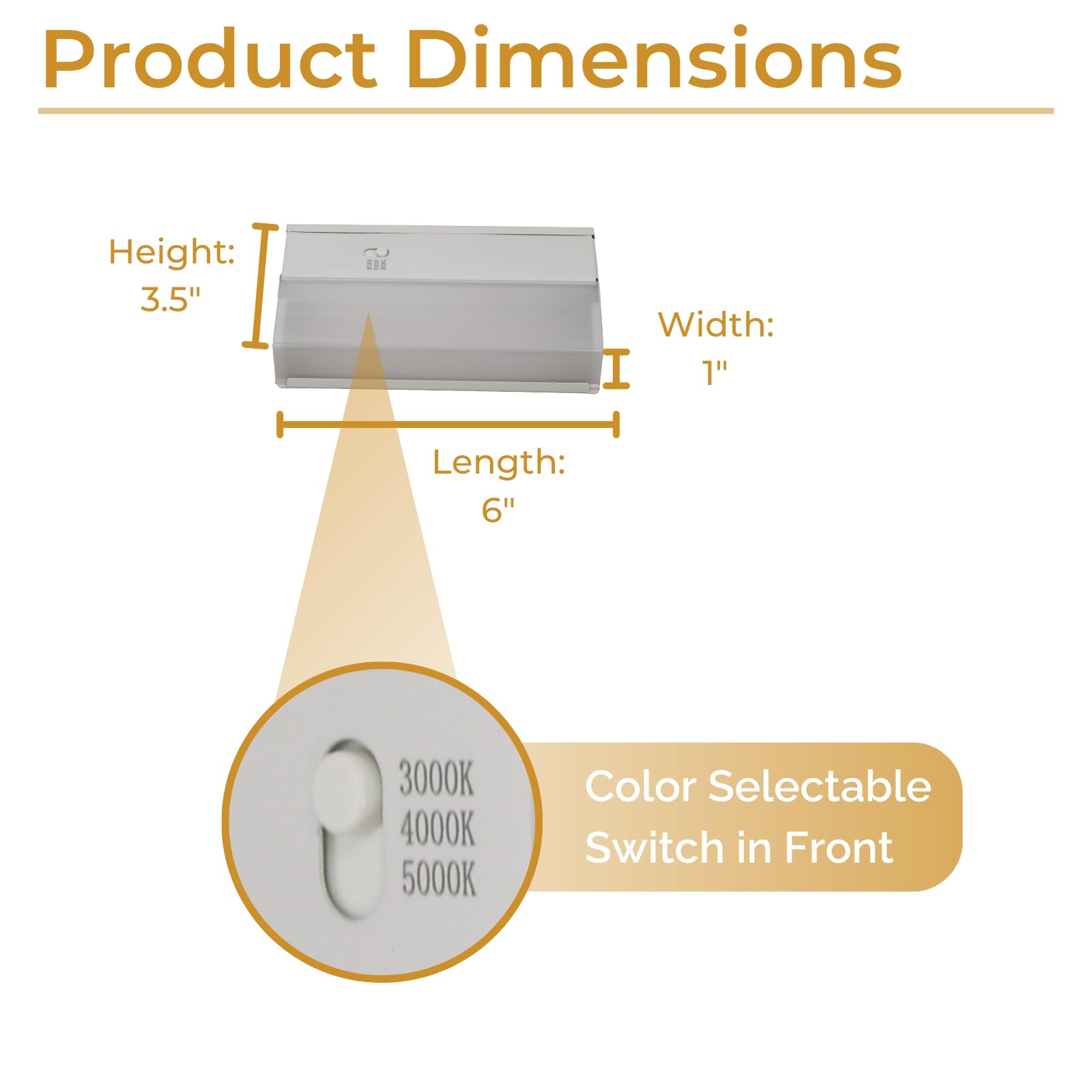 HOMEnhancements 6-Inch Dimmable Under Cabinet LED Light, Hardwired, Color Selectable - Soft White/Bright White/Daylight White, White Finish