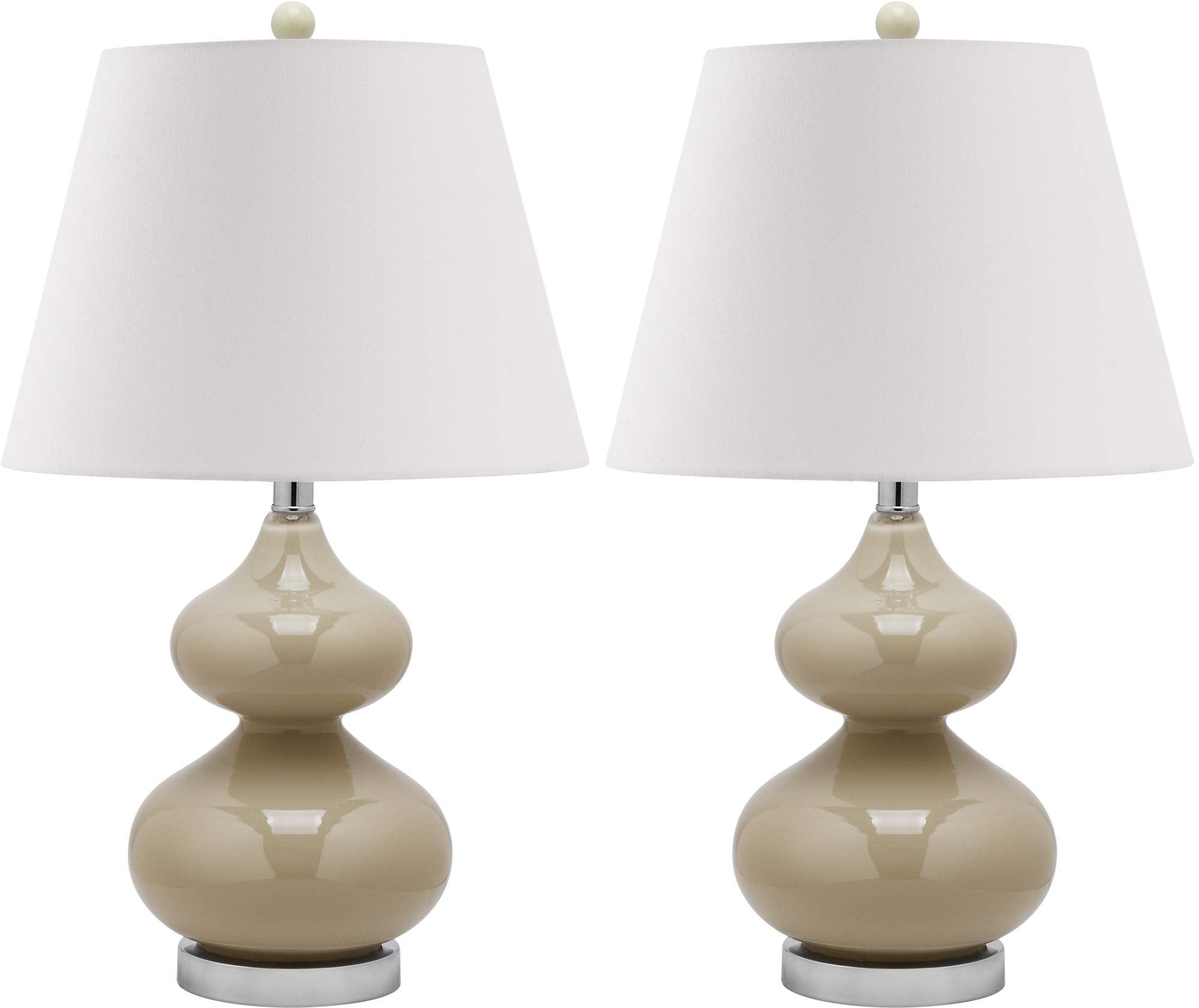 SAFAVIEH Lighting Collection Eva Modern Contemporary Taupe Double Gourd Glass 24-inch Bedroom Living Room Home Office Desk Night