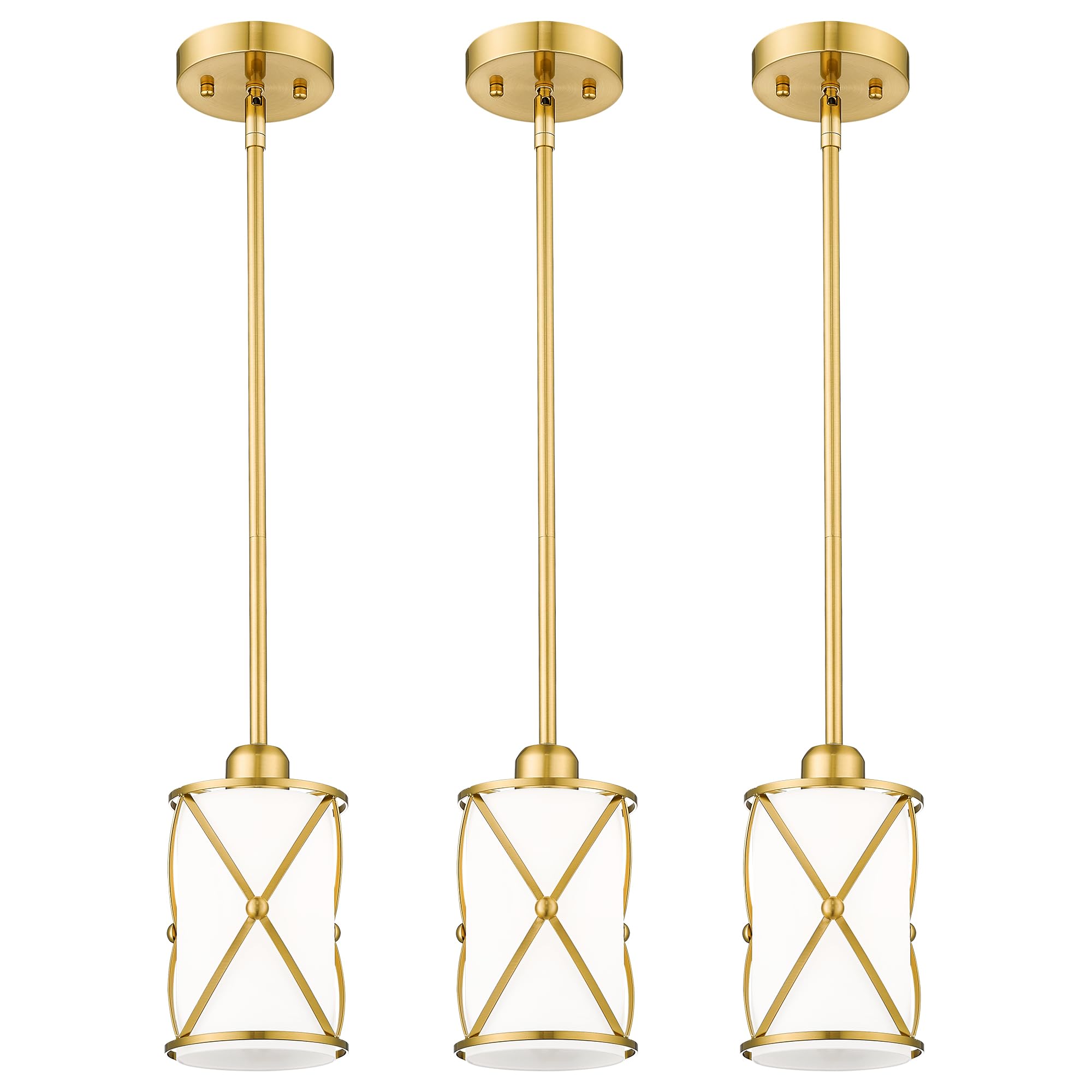 Osimir Brushed Gold Pendant Lights 3 Pack, Modern Milk Glass Hanging Light, 1-Light, CH9176BGW-3PK