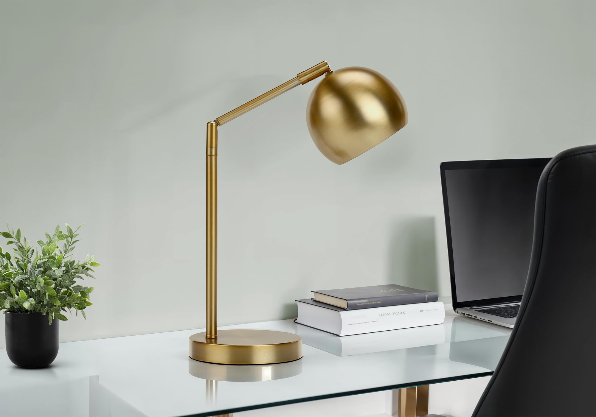 Monarch Specialties 9644 Table Lamp, Gold Metal, 19in H, 10.75in L x 6in W, Contemporary Lighting