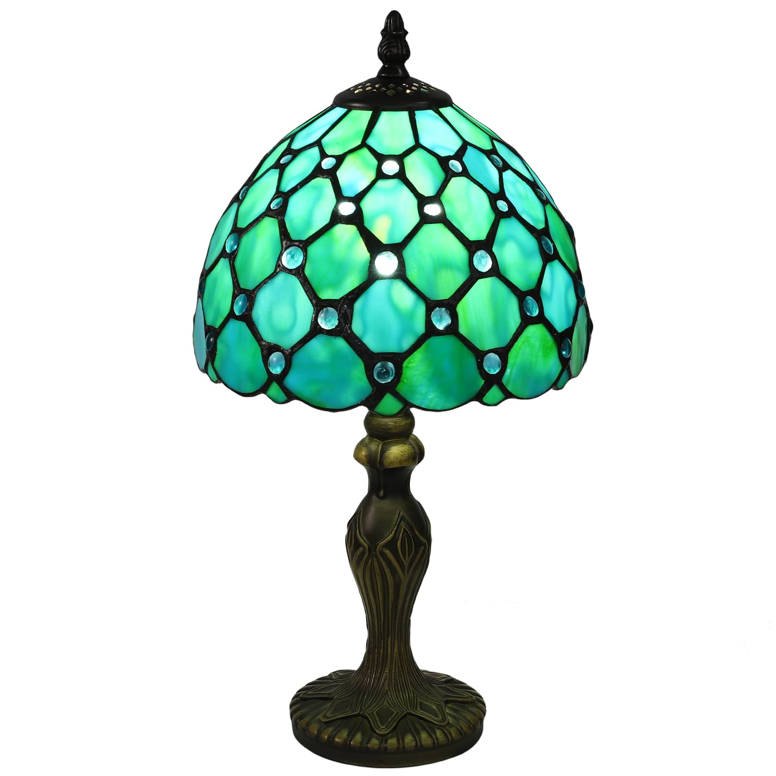 Tuomoxte Tiffany Style Table Lamp, Stained Glass Lamp, 8 Inch Small Antique Lamp, For Bedside Nightstand Bedroom Living Room Home Office, Include Led Bulb