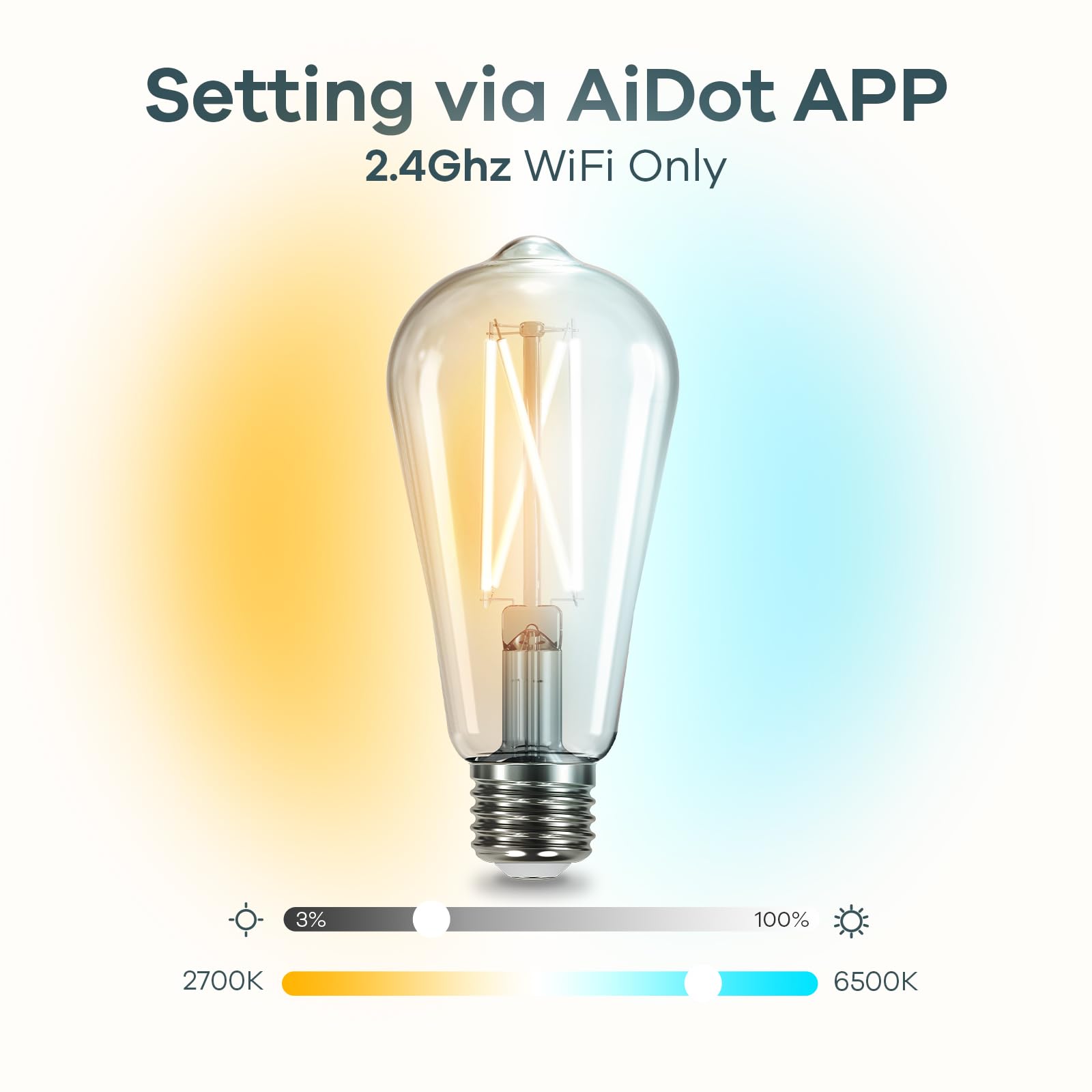 Linkind E26 Smart Edison Bulbs, 2700K-6500K Tunable Wifi Edison Bulbs With Remote Control, 8W 60W Equivalent Dimmable St19 (St58