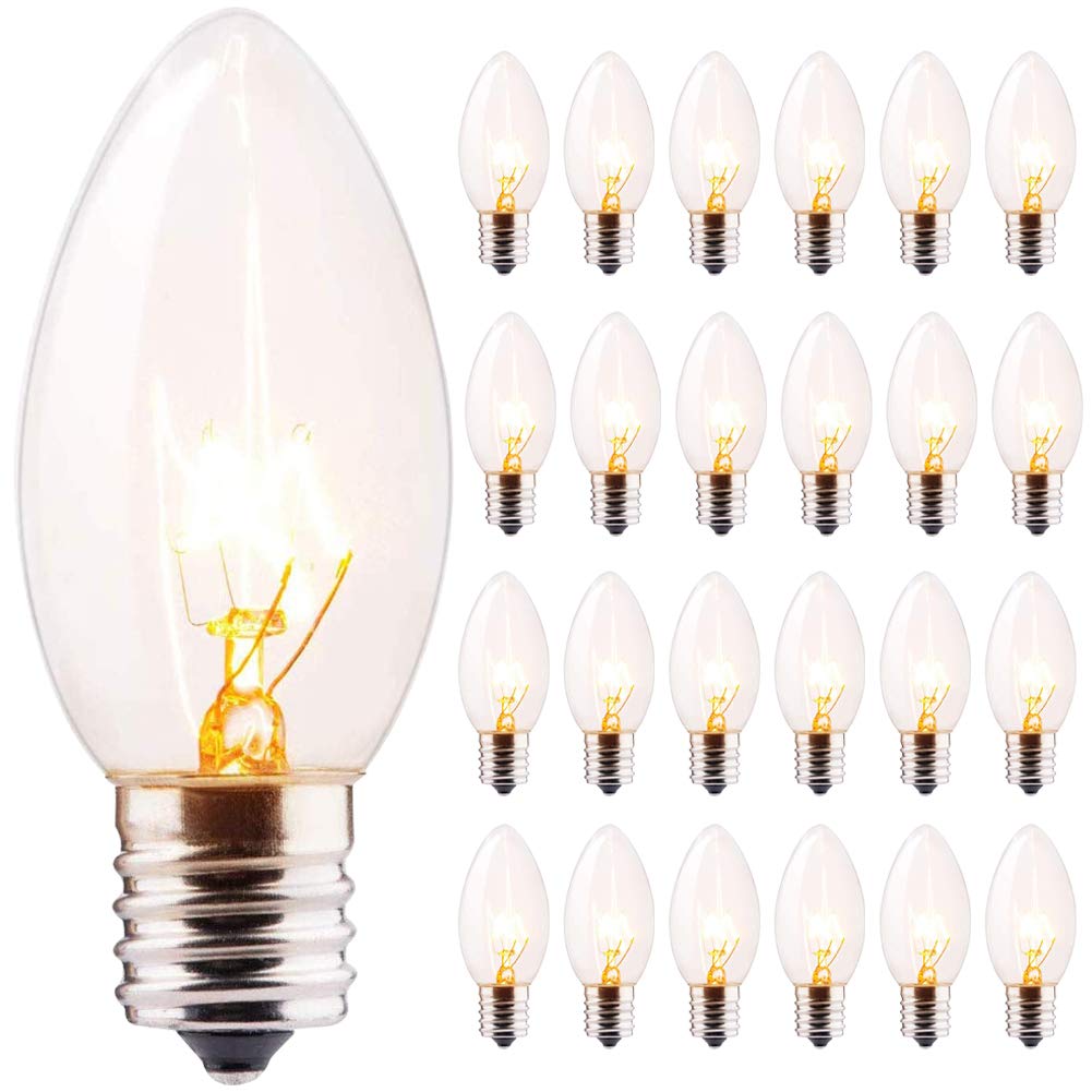 GOOTHY C9 Clear Christmas Replacement Light Bulbs, 25 Pack, E17 Intermediate Base, 120V 7W, Warm White