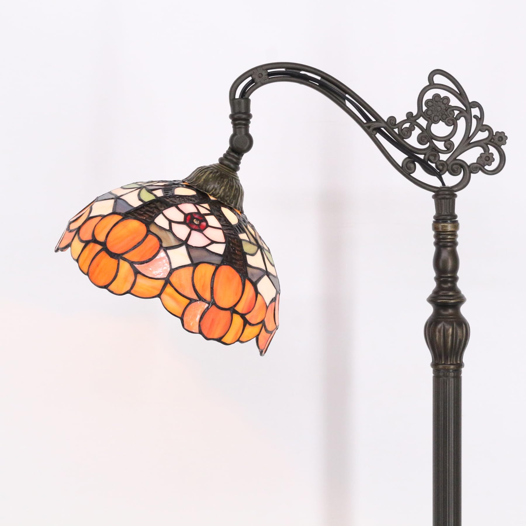 Avivadirect Tiffany Floor Lamp Stained Glass Yellow Flower Arched Reading Light Gooseneck Adjustable Corner Standing Lamp 10X16X