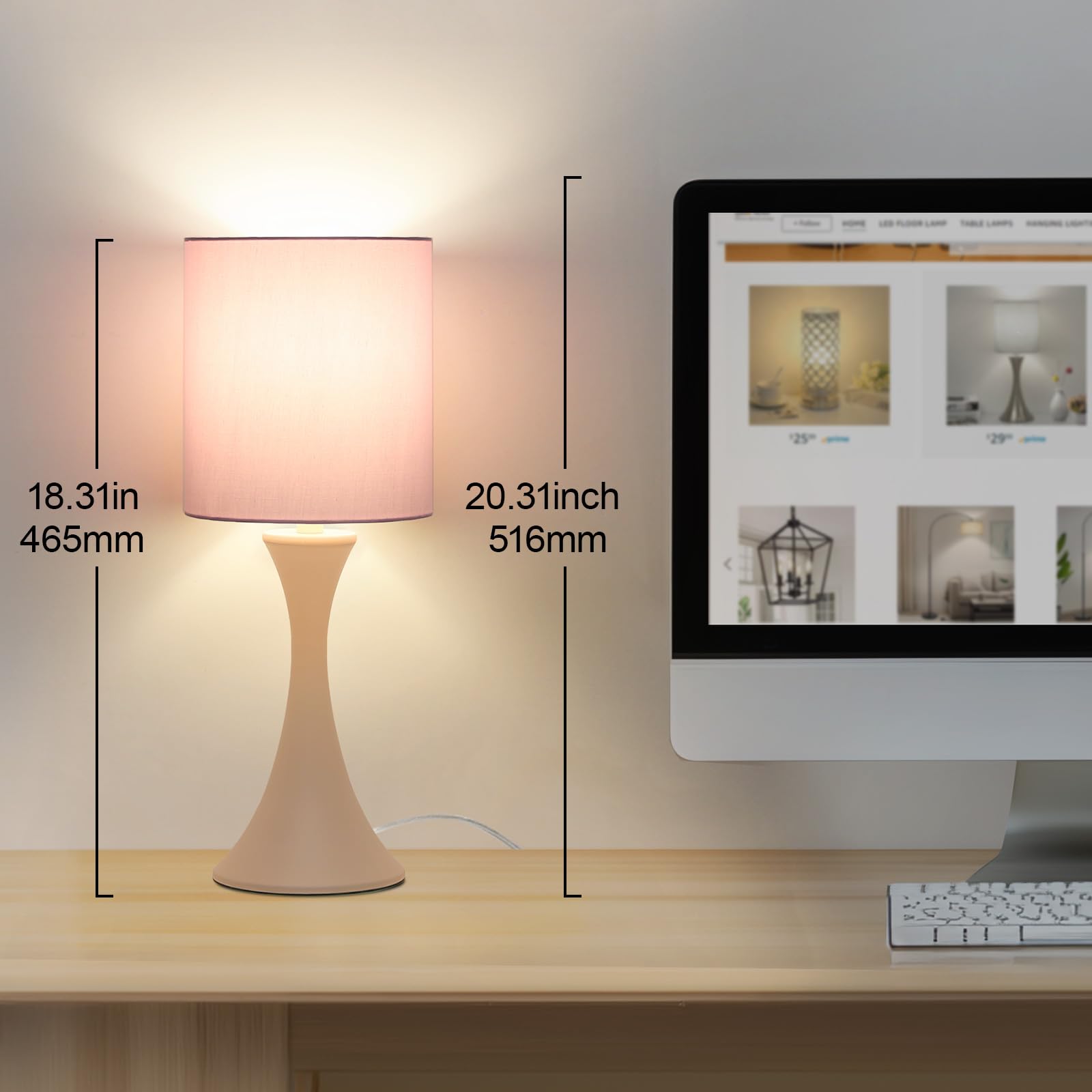 Pink Touch Lamp, 3 Way Touch Control Desk Lamp, Bedside Dimmable Lamp Decorative Nightstand Lamp, Small Night Light For Girls, L