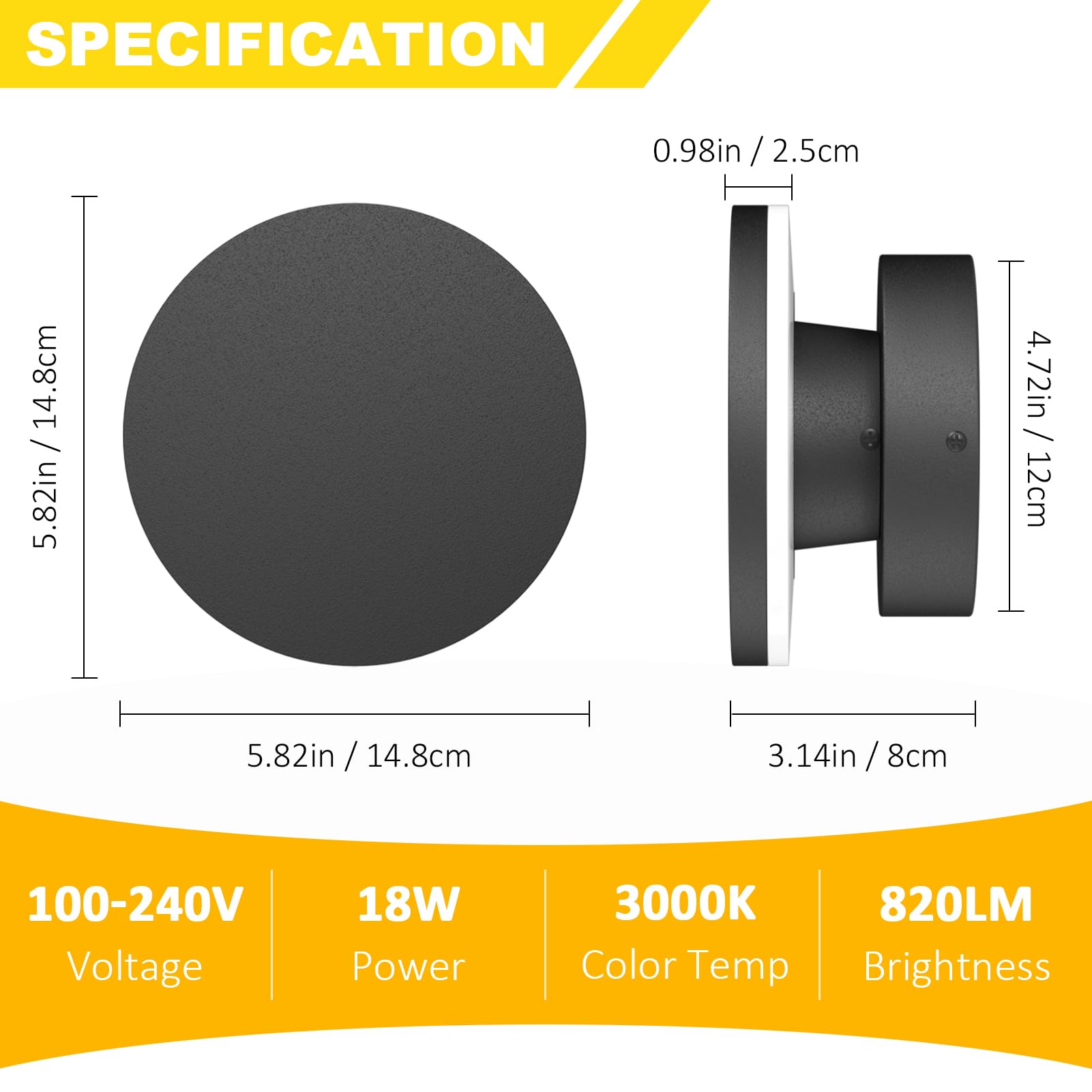 Aoceley 2 Packs Led Wall Light Outdoor Indoor Modern Wall Sconce Mini Wall Sconce Outdoor Wall Lights Aluminum Waterproof Black