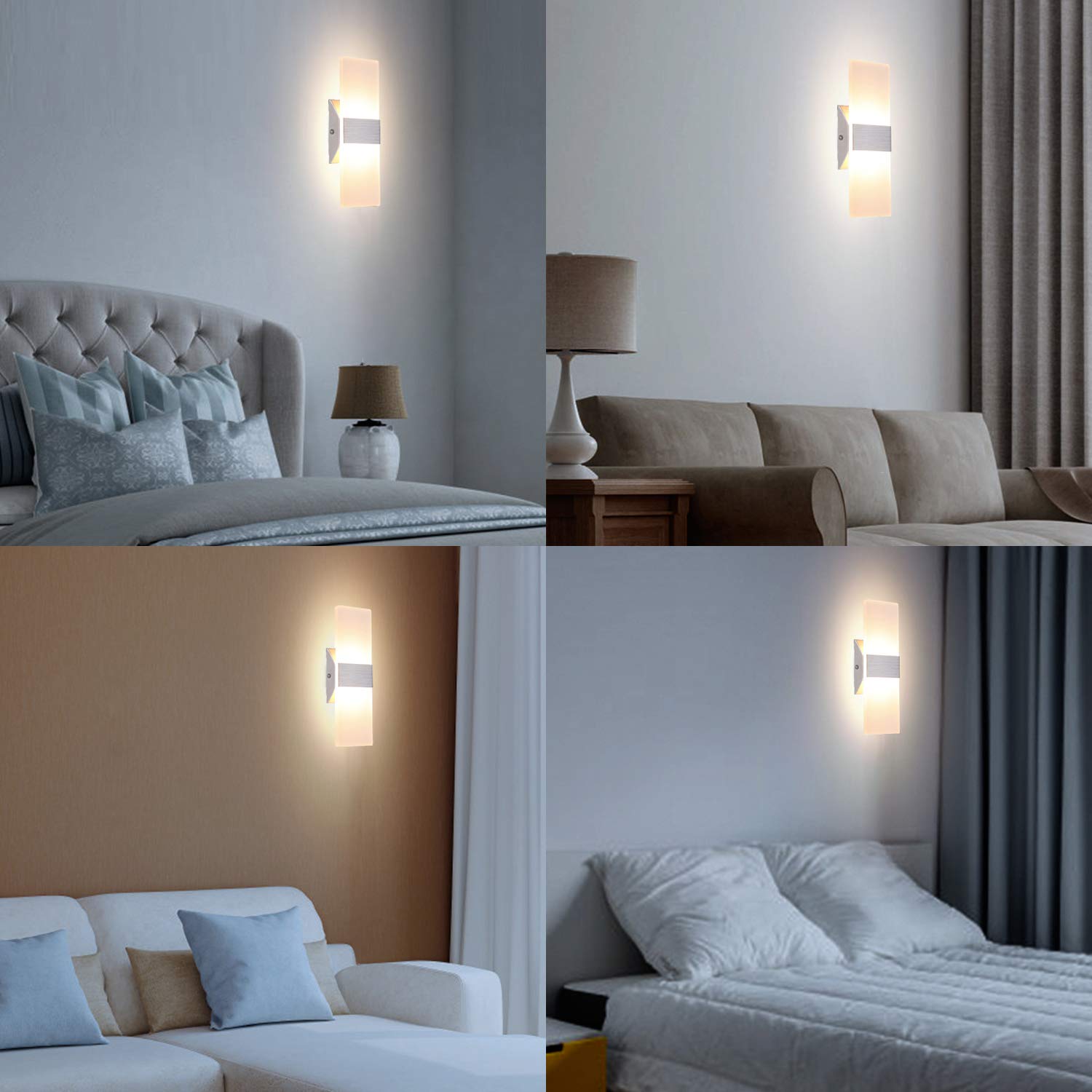 TRLIFE Wall Sconces Set of 2, Dimmable LED 12W 3000K Warm White, Silver Brushed Aluminum, Model YKL-Sconce-3000K