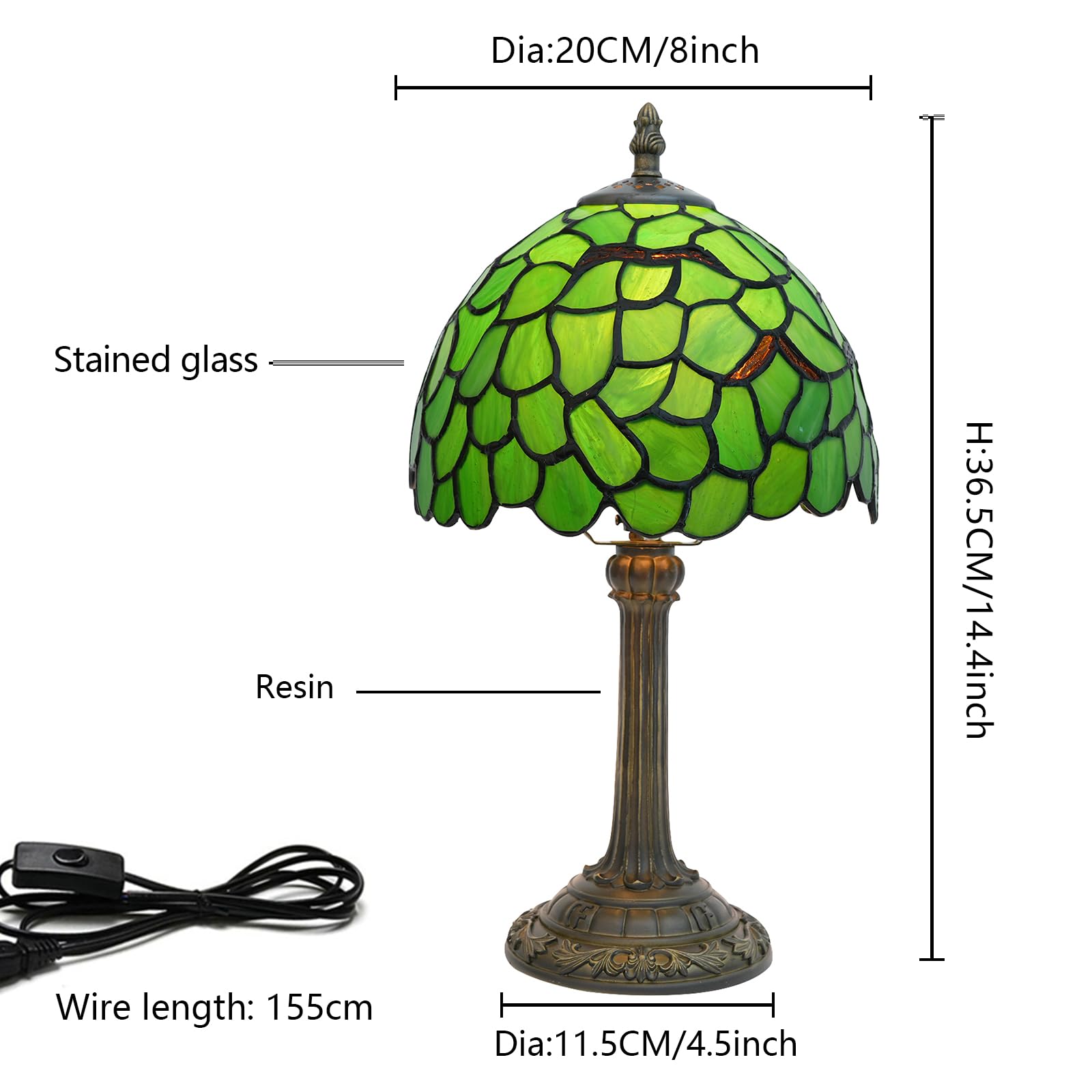 Wecrejoni Tiffany Lamp Stained Glass Table Lamp 8X8X14 Inches Desk Reading Light Decor Beside Bedroom Living Room Home (H-1056-