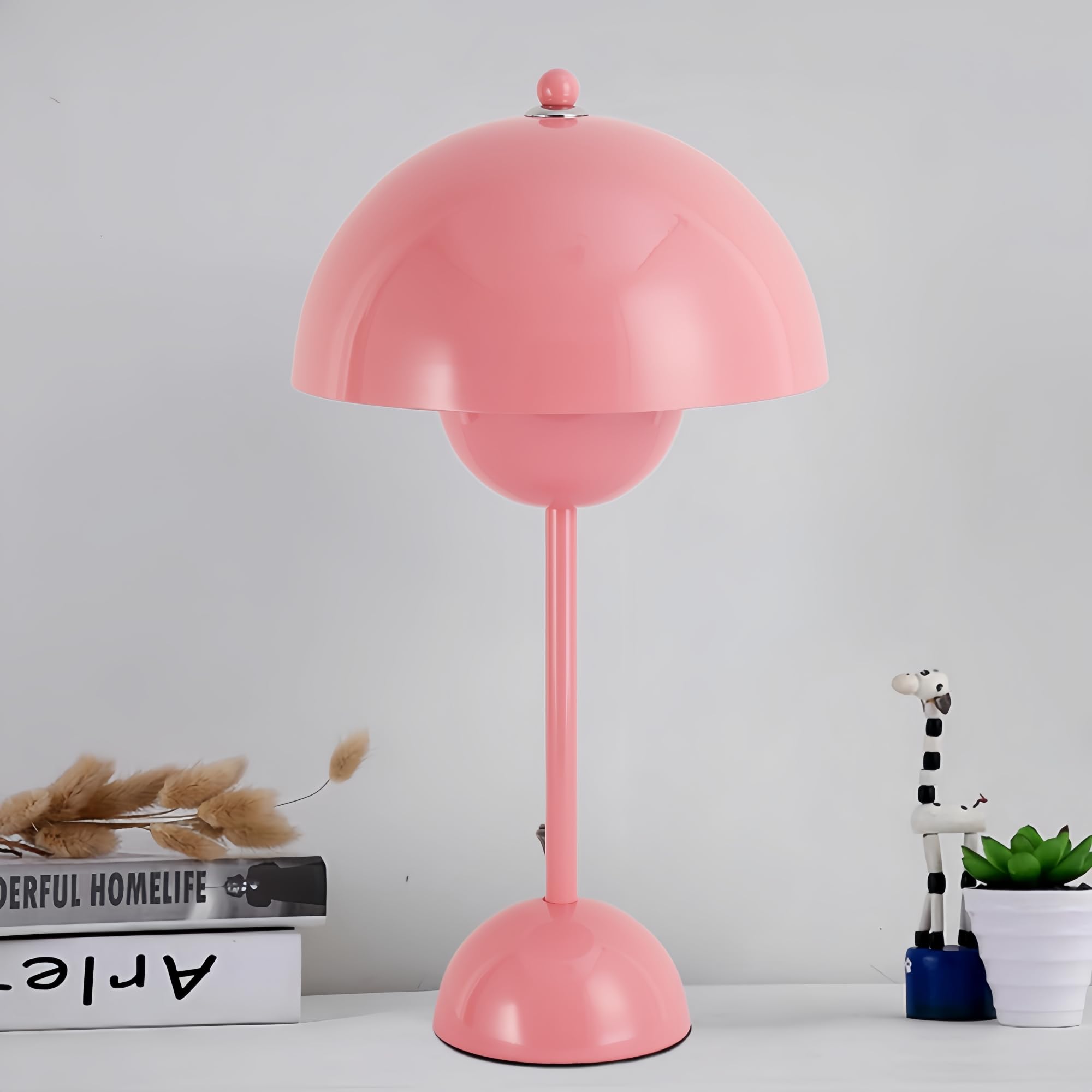 COSYLUX Modern Table Lamp - Metal, Pink, Dome Shade for Bedroom, Living Room, Office, Nightstand