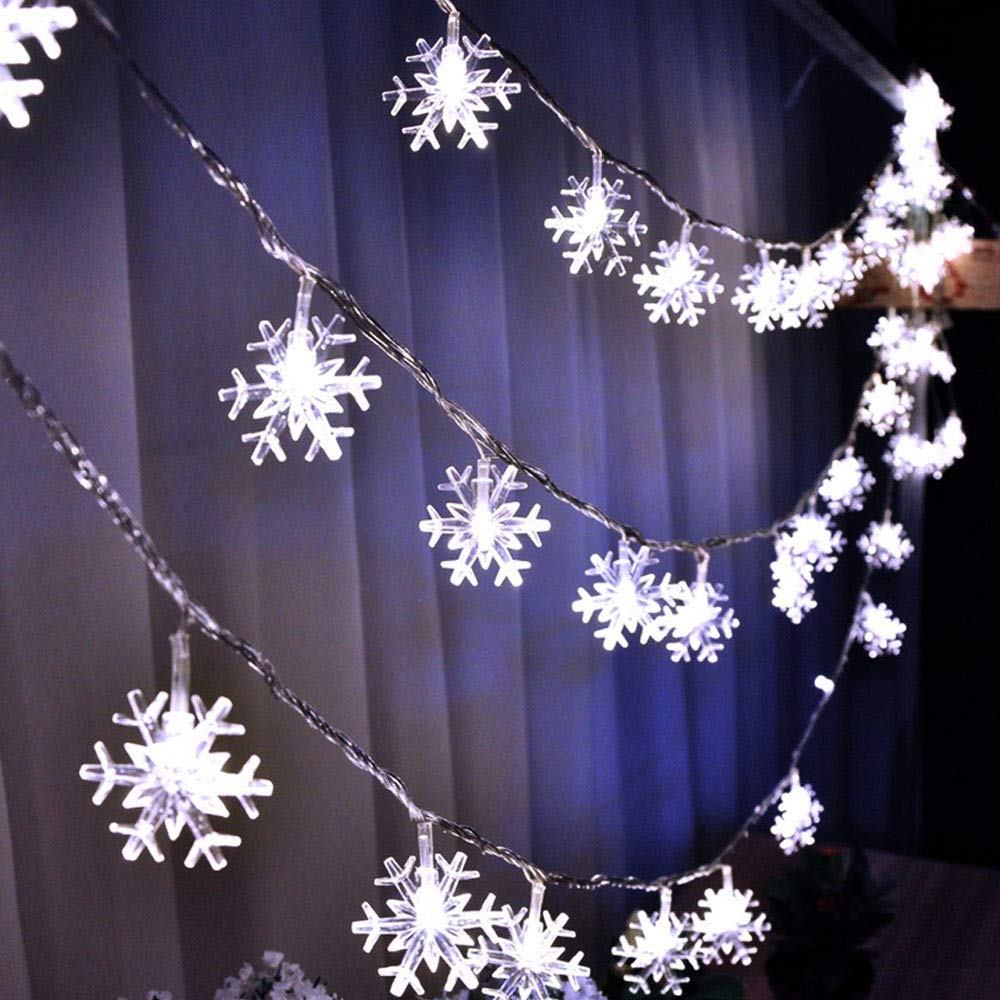 Wesgen 20Ft Snowflake String Lights - 40 Led Waterproof Battery Operated Christmas Decorations