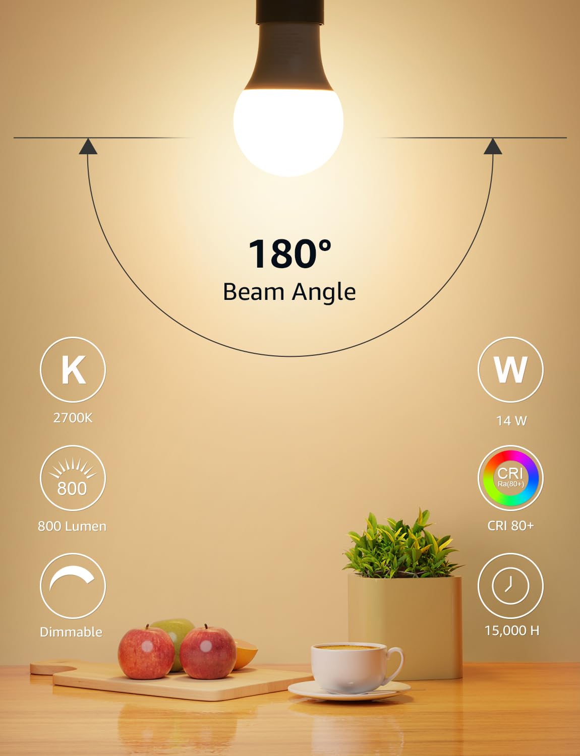 Lepro Dimmable Led Light Bulbs 60 Watt Equivalent, 9.5W 800Lm Soft Warm White 2700K, A19 E26 Standard Medium Base, Ul Fcc Listed