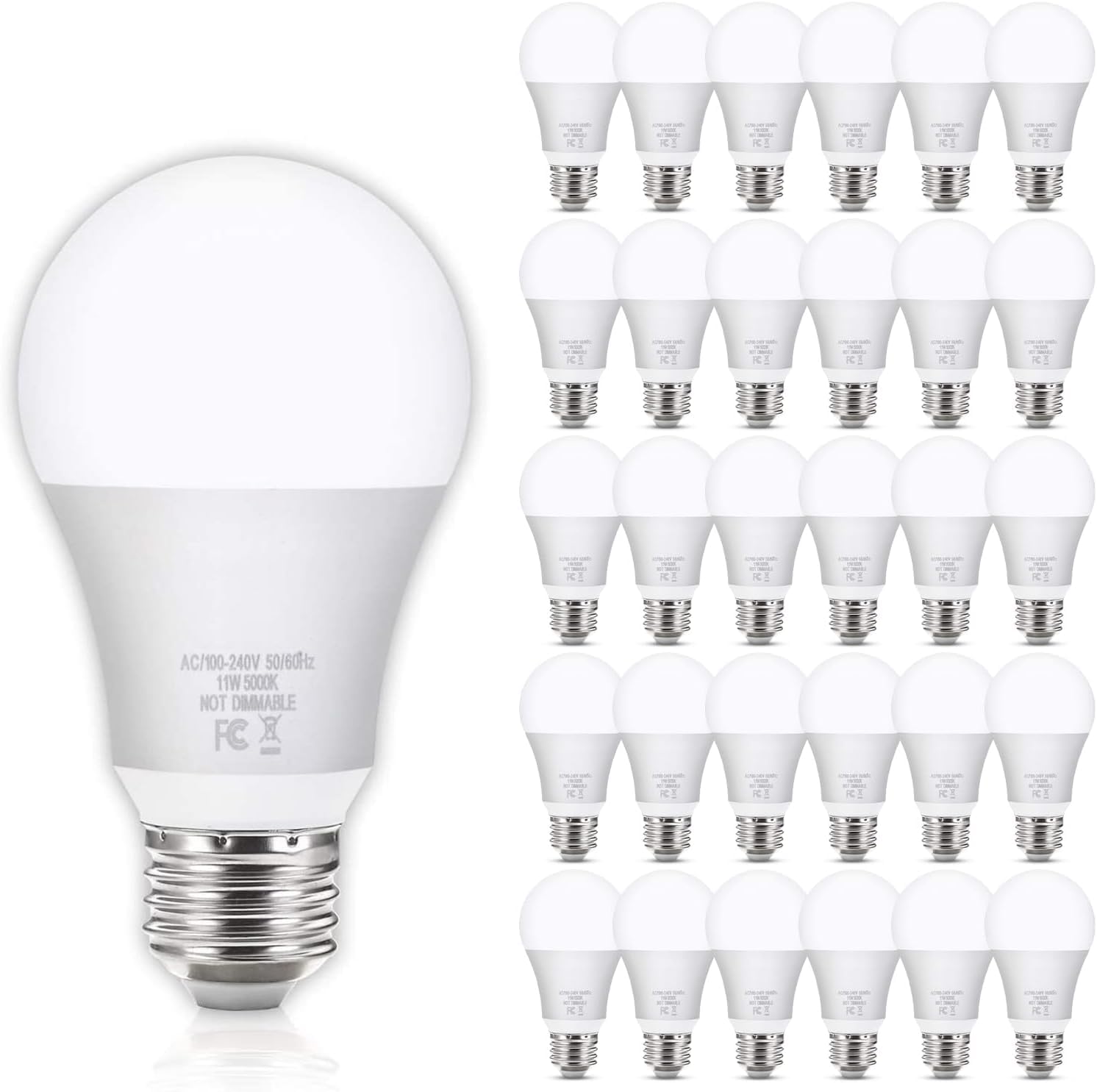 Yochoice A19 LED Light Bulbs, 100 Watt Equivalent LED Bulbs, Daylight White 5000K, 1100Lumens, E26 Base, Non-Dimmable, 11W Bright White LED Bulbs for Living Room Bedroom Home Office, 30-Pack
