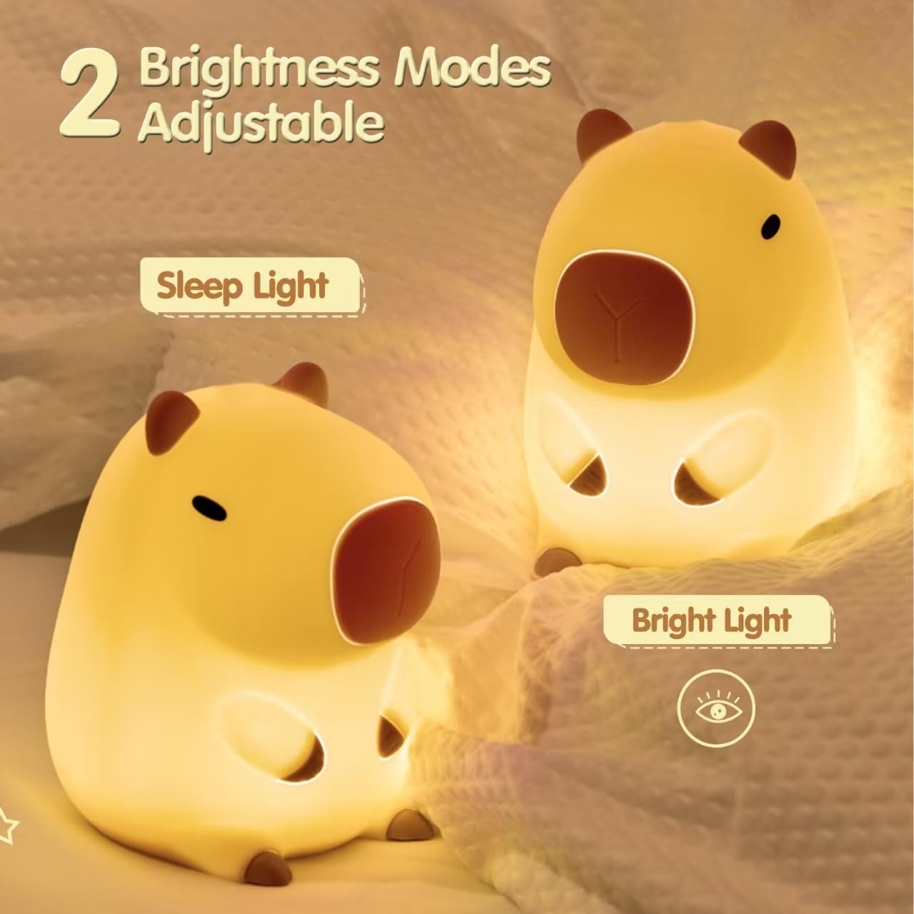 Atsui Cute Capybara Night Light  Led Squishy Novelty Animal Lamp  Food Grade Silicone  2 Level Dimmable  Breastfeeding Nursery Nightlight For Room Decor  Funny Gifts Stuff For Boys Girls Baby Children