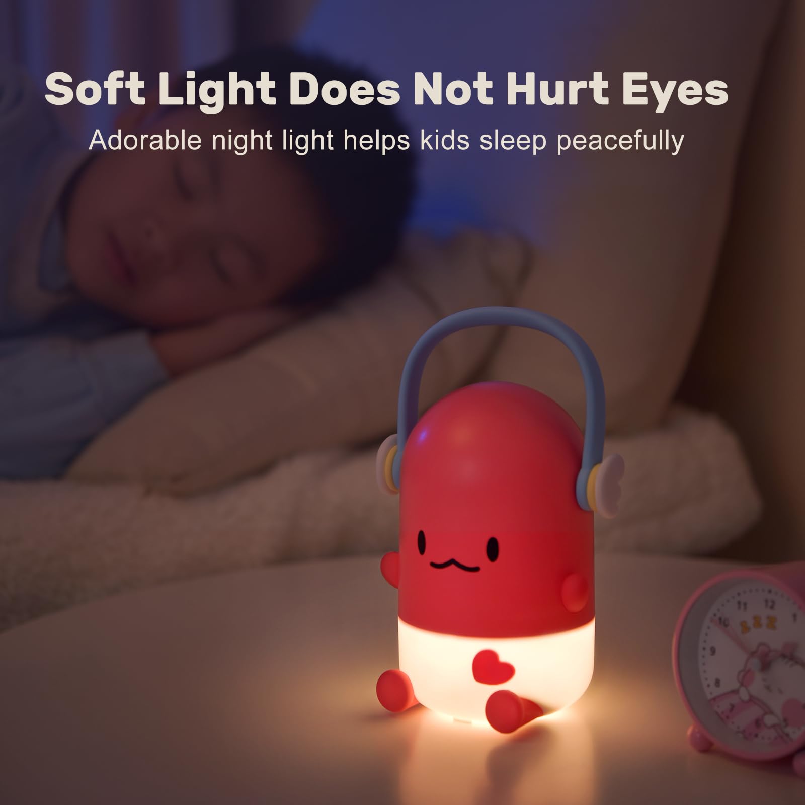 ICARER FAMILY Night Light, Rechargeable LED Lamp for Kids, Red, Model: Night Light, Perfect for Bedrooms and Gifts