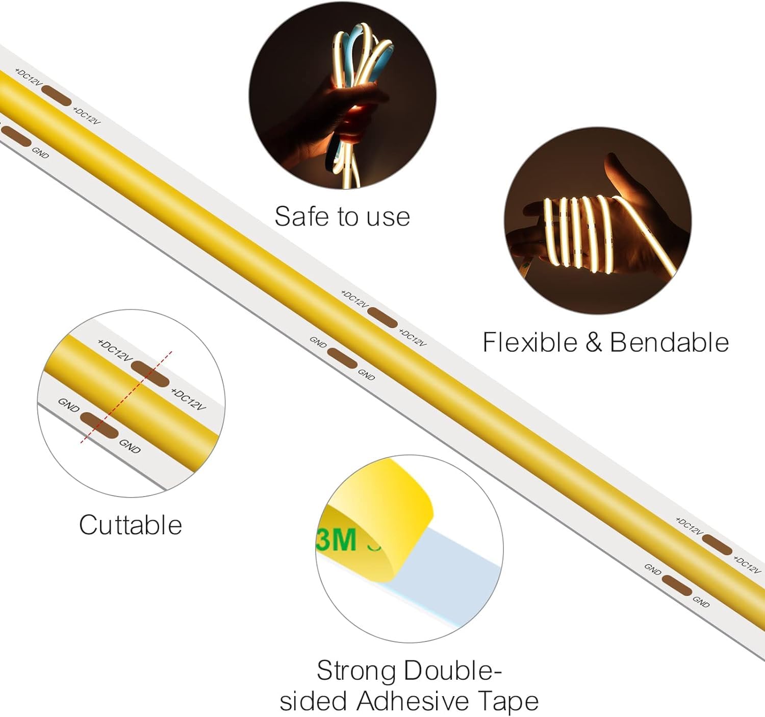 Maliigaza 12V 2700K Cob Led Strip Light Tape Warm Yellow Color, 480Leds/M 16.4Ft Cri>90, High Bright Ribbon Light For House Ceil