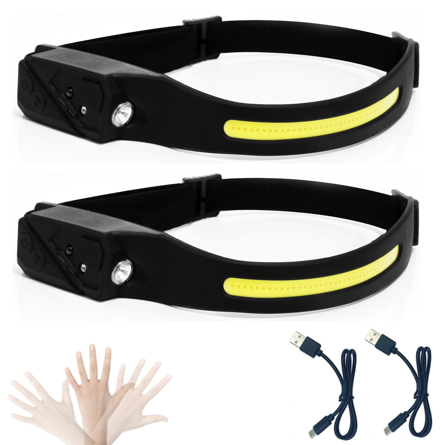 goldseaside Rechargeable Headlamp, 230° Wide Beam, 5 Light Modes, Waterproof, Lightweight, 2 Pack, Model LP022
