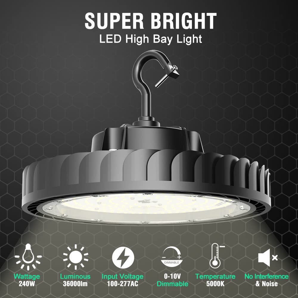 BEULT UFO LED High Bay Light 240W 36,000lm Dimmable 5000K Black Aluminum Model BEULT-240Wz