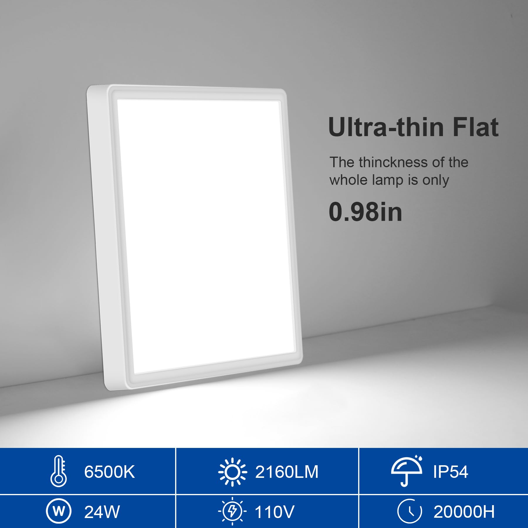 Tealight 12 Inch Square LED Ceiling Light Fixture, 6500K Daylight White, Slim Design for Laundry Room, Bedroom, Kitchen, Living Room