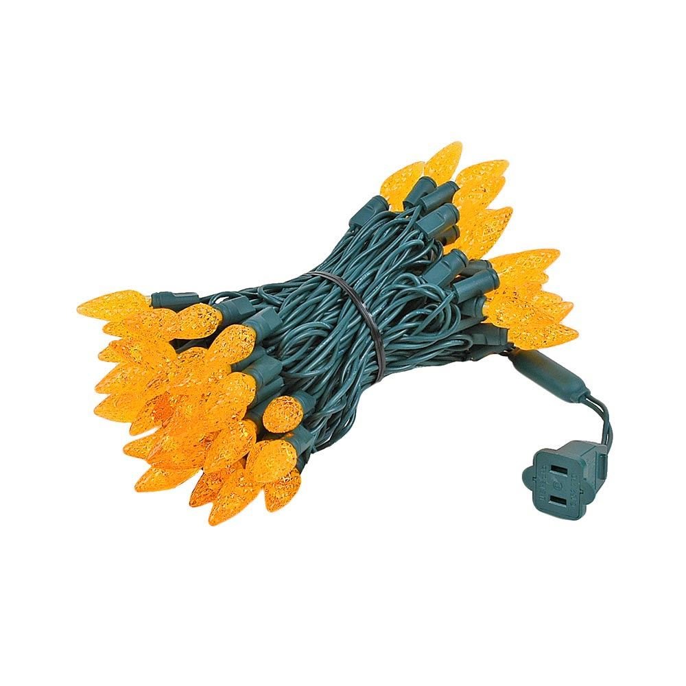 Novelty Lights 24Ft C6 Led Halloween String Lights, Amber Color, Green Wire, Model Mrd-35B-2, Outdoor Commercial Grade Decorations