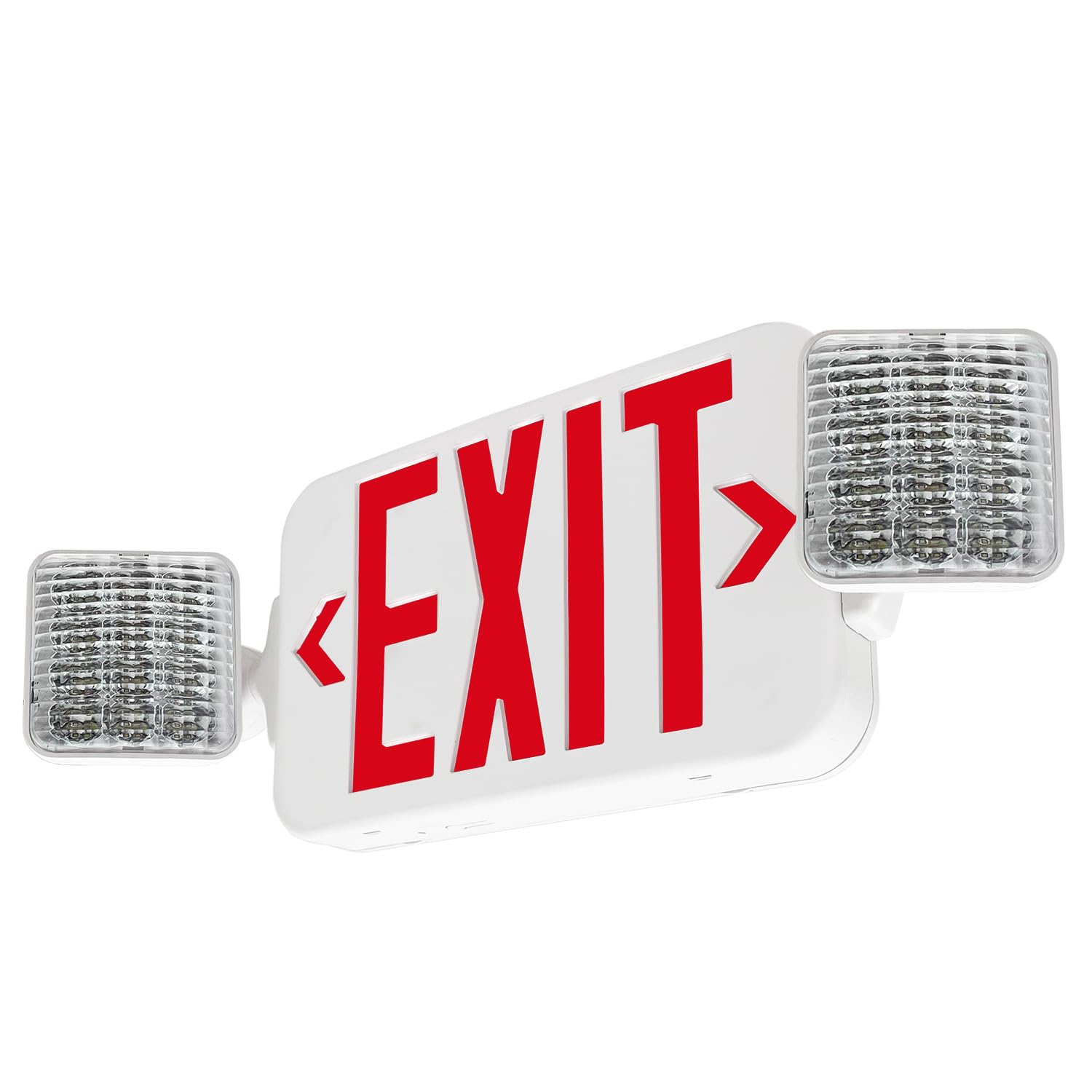 Lfi Lights | Combo Red Exit Sign With Emergency Lights | White Housing | All Led | Two Adjustable Square Heads | Hardwired With