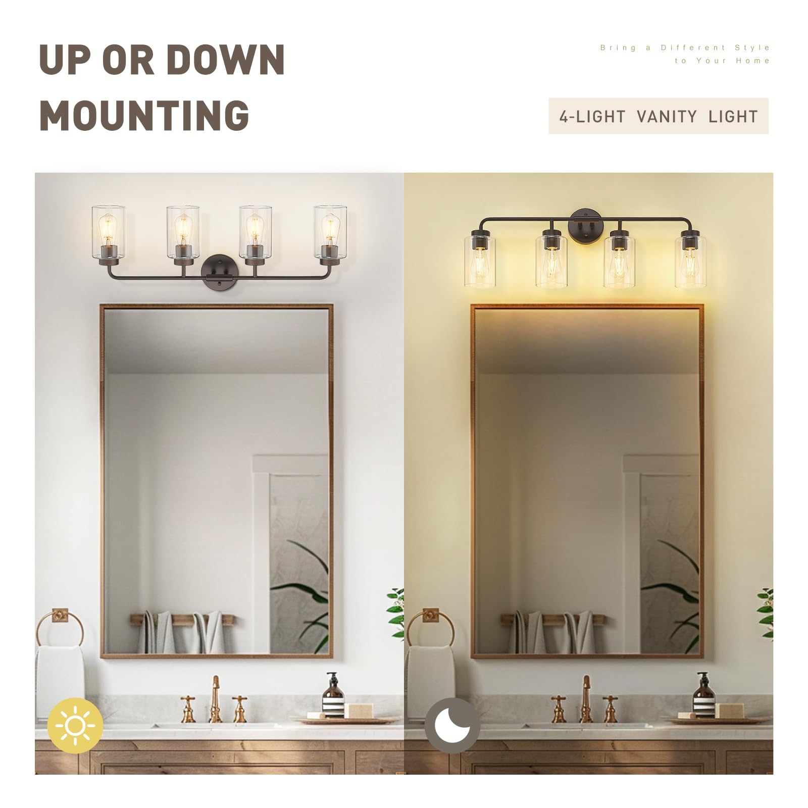 Zeyu Oil Rubbed Bronze Bathroom Vanity Light  4-Lights Bathroom Light Fixtures Over Mirror With Clear Glass Shade  30.6 Inch Wall Sconce Lighting Bath  Zs62B-4W Orb