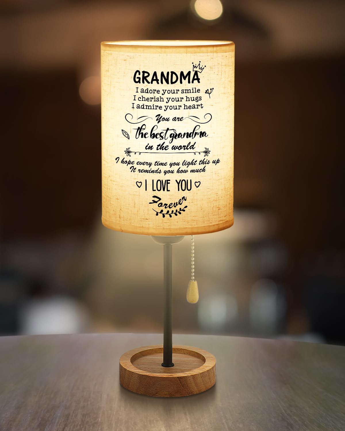 Calibron Grandma Gifts From Grandkids Linen Fabric Wooden Table Lamp,Grandma Birthday Gifts Bedroom Night,Birthday Gifts For Gra