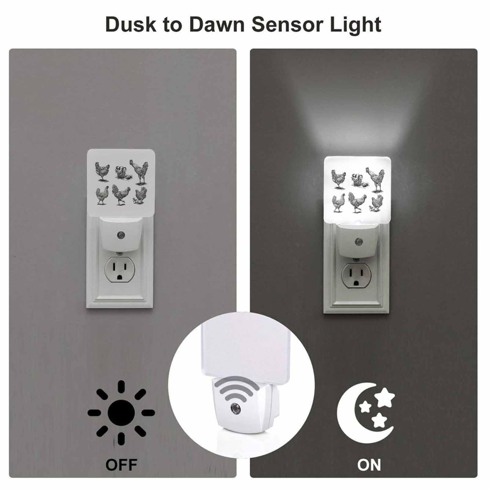 Chrobak LED Night Light with Dusk to Dawn Sensor, Rooster Hen Design, Energy Efficient, Model WML-Night-Light-231023-136