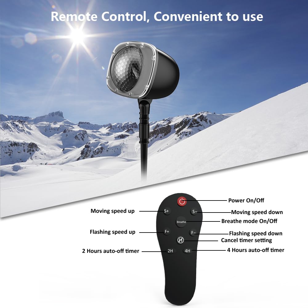 FLEVO Christmas Snowfall Projector Lights, Waterproof LED, Dynamic Snow Effect, Indoor/Outdoor, Black, Model BL-DP-MXX