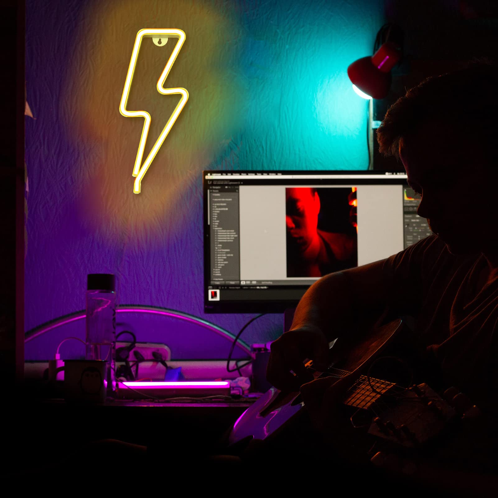 BerniceKelly Neon Lightning Bolt Sign, USB/Battery Powered, 13.2inx5.3in, Yellow