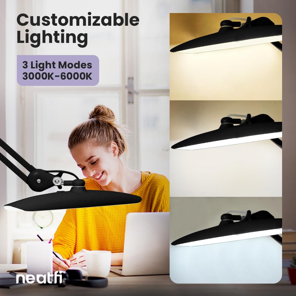 Neatfi Xl 2,200 Lumens Led Task Lamp, 24W, 117 Pcs Smd Led, Dimmable, 4 Level Brightness, 3 Light Modes, Desk Light For Home, Of