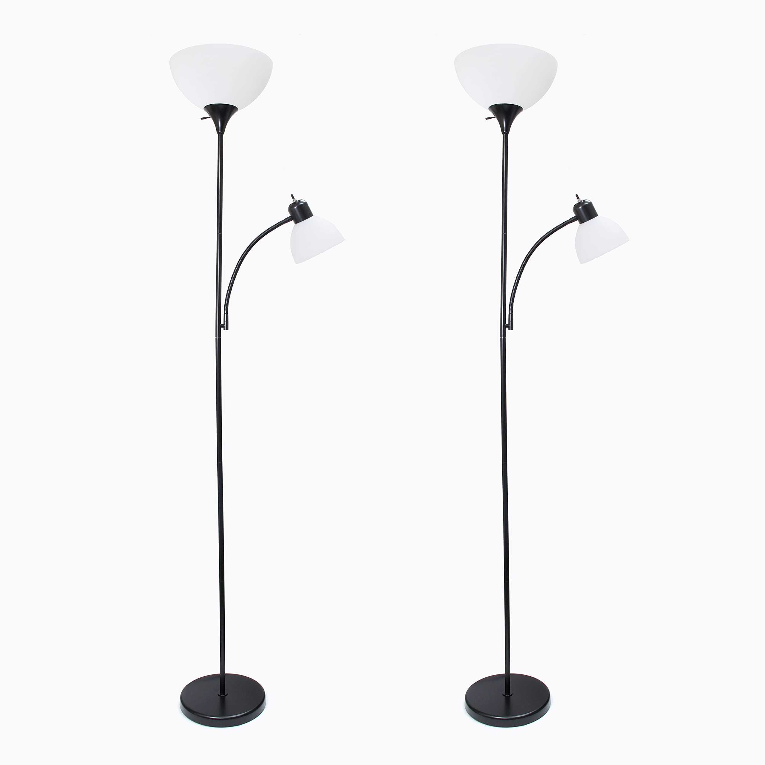 Simple Designs LF2000-BLK-2PK 2 Light Mother Daughter Floor Lamp with Reading Light, 2 Pk Black, 71.5&quot;