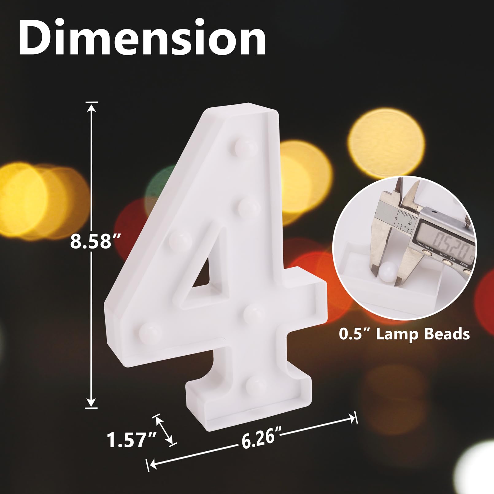 Led Marquee Sign Light Up Letters, Alphabet Light Up Letters Sign, Battery Powered Led Letter Lights For Night Light, Wedding, Birthday, Party, Christmas Or Home Decor (Number 4)