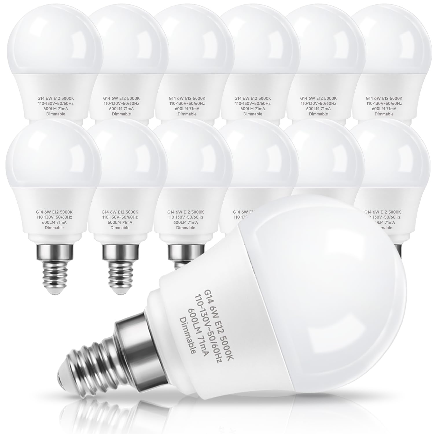 Prosperbiz E12 Ceiling Fan Light Bulbs Dimmable, 60W Equivalent Led Bulb, Daylight White 5000K, E12 Small Base Candelabra A15 Le