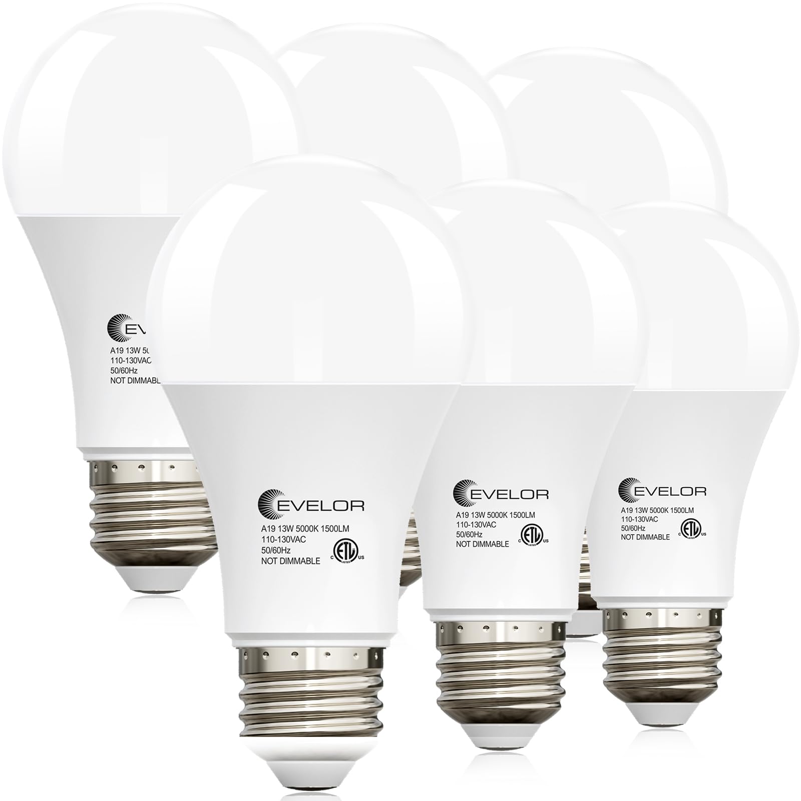 evelor A19 LED Light Bulbs,100 Watt Equivalent Daylight 5000K Efficient 13W,1500 Lumens E26 Base Bright Lightbulbs, Non-Dimmable