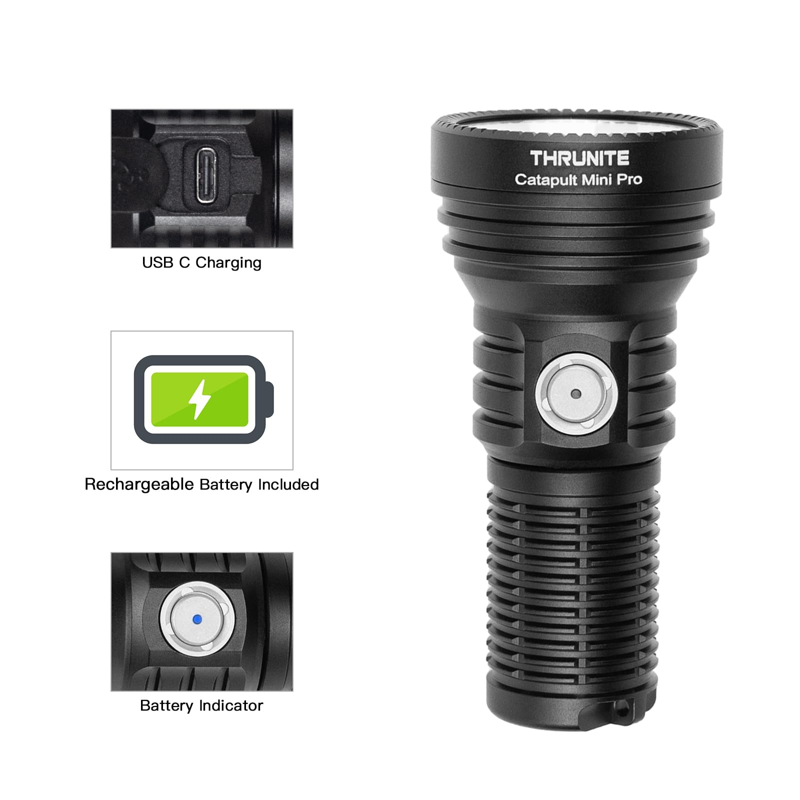 ThruNite Catapult Mini Pro LED Flashlight, 2588 Lumens, Rechargeable, Mini Pocket Size, Black CW