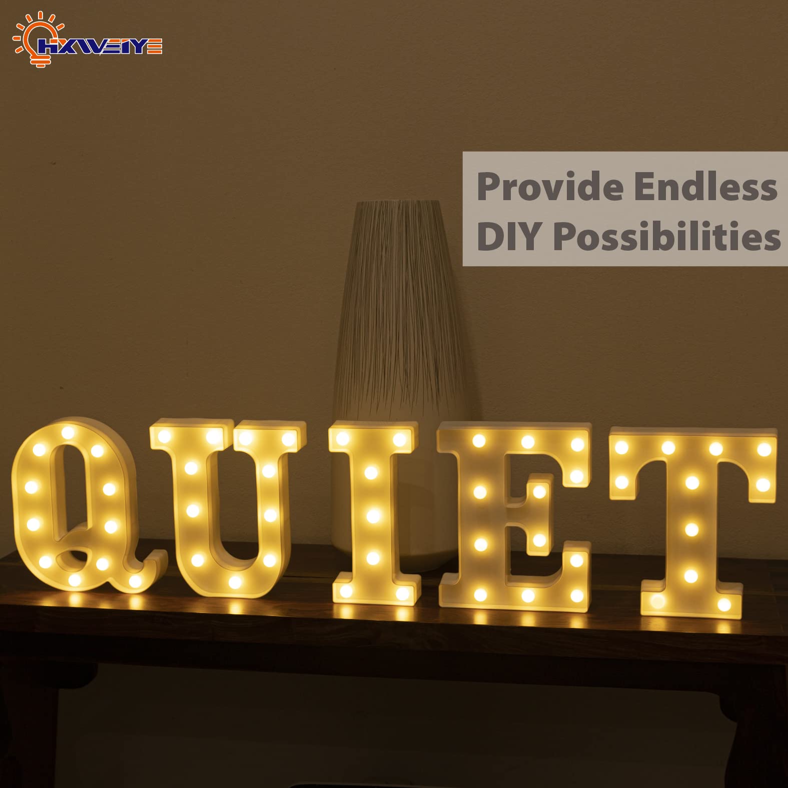 Hxweiye Led Marquee Letters Sign - Light Up Alphabet & Numbers 0-9, Warm White, Battery Powered, Perfect For Parties & Anniversaries