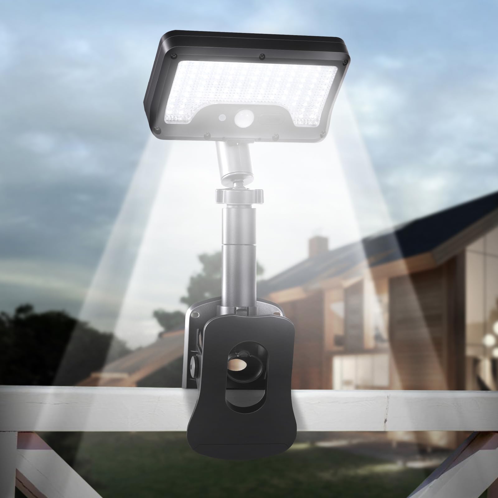 Clip on Solar Lights Outdoor with Motion Sensor  360Rotatable & Vertically Adjustable Solar Fence Lights with 92 LEDs (600 LM  6000 K)  IP65 Waterproof Security Light for Chain Link  Gutter  Camping